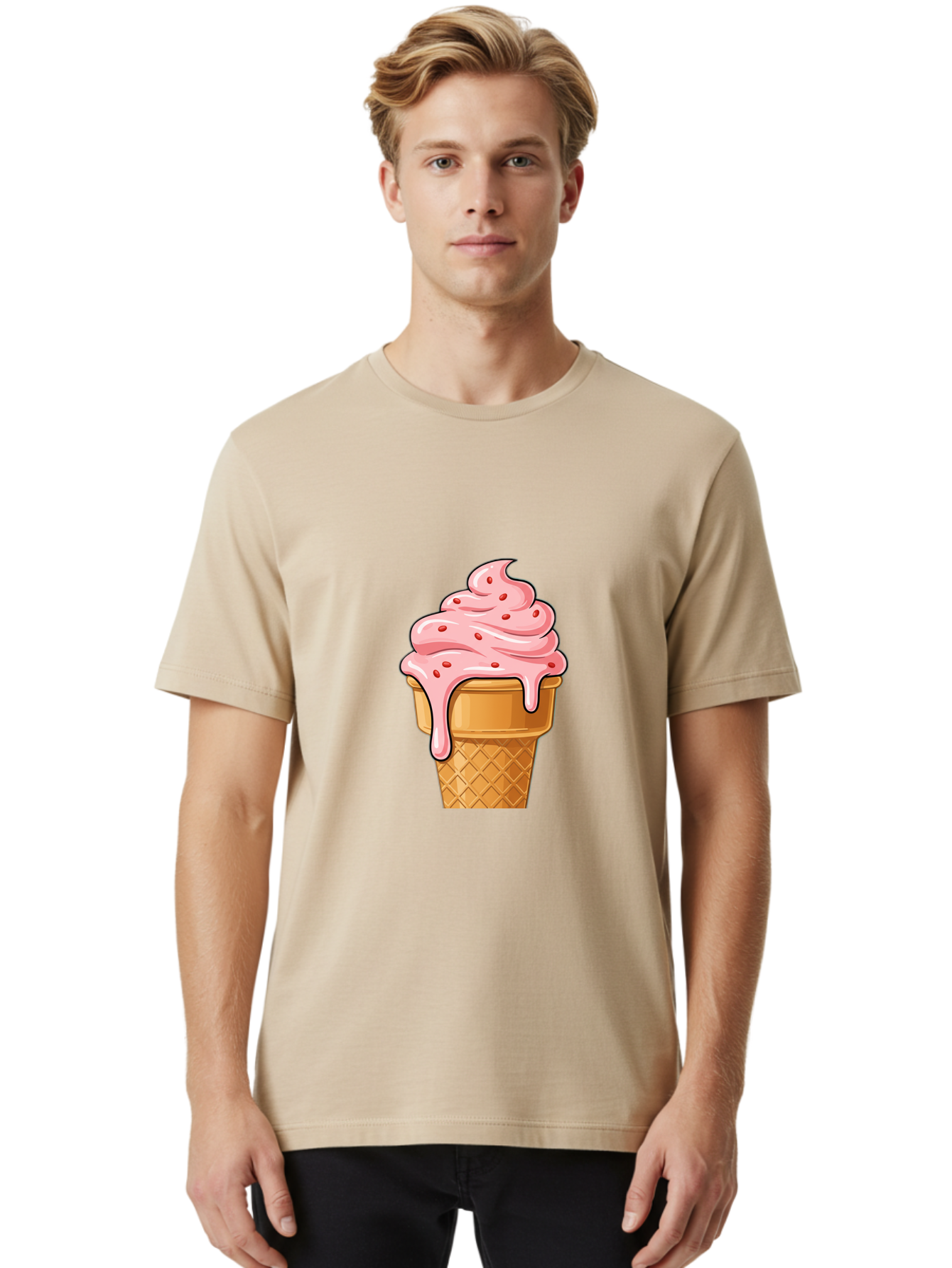 Strawberry-Ice-Cream-Cone Men'S Graphic Tee, 100% Cotton, Comfortable Casual Summer Wear, Machine Washable, Vintage Camera, Old Camera, Antique Camera, Black Camera, Classic Photography, Photography Equipment, Nostalgic Device, Film Camera, Baj802