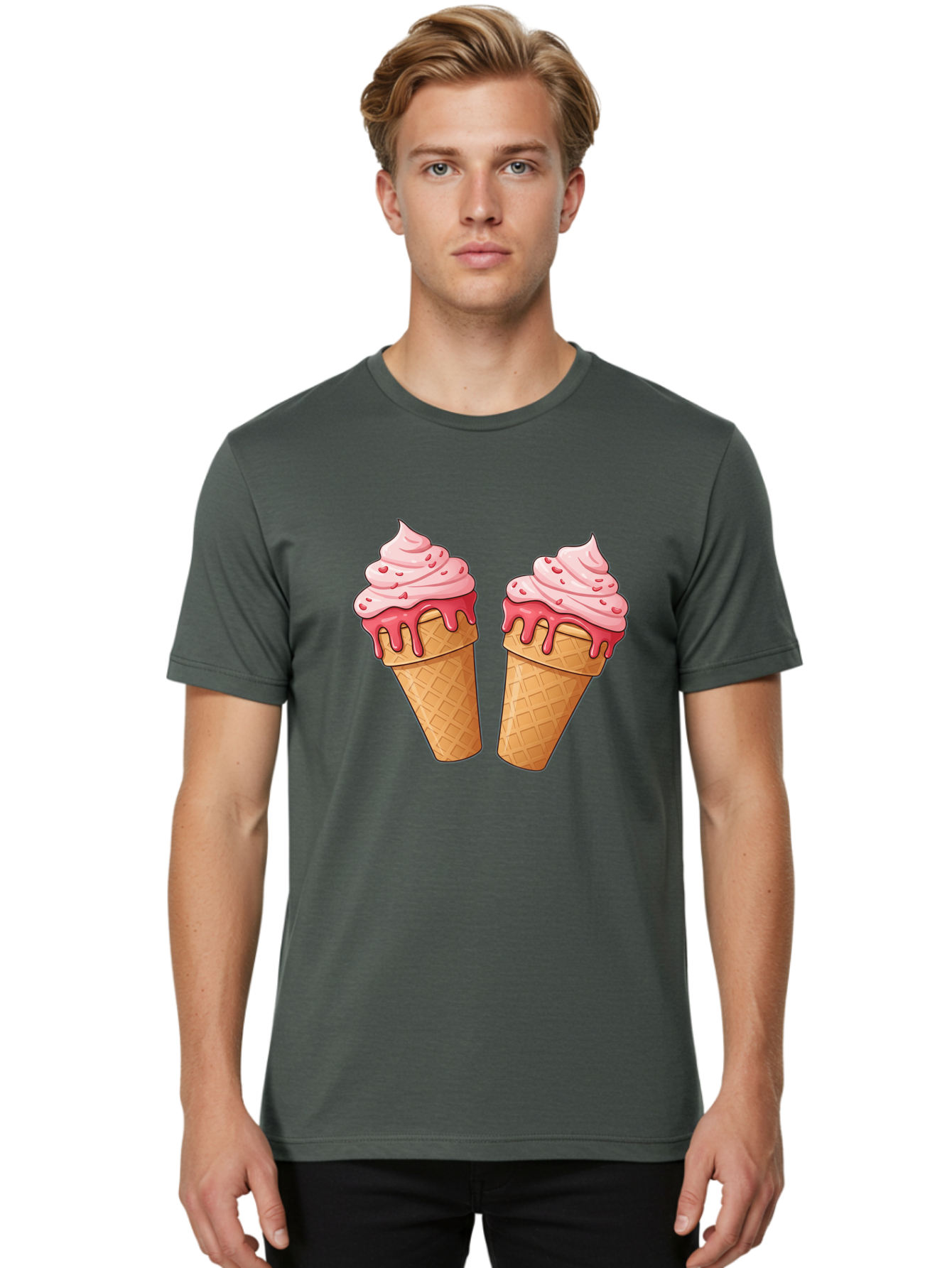 Strawberry-Ice-Cream-Cones-1 Men'S Graphic Tee, 100% Cotton, Comfortable Casual Summer Wear, Machine Washable, Vintage Camera, Old Camera, Antique Camera, Black Camera, Classic Photography, Photography Equipment, Nostalgic Device, Film Camera, Baj803