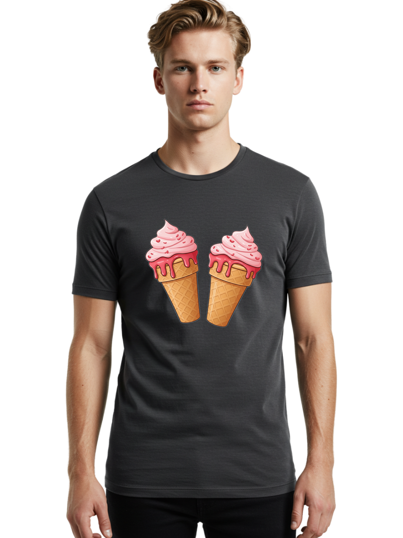 Strawberry-Ice-Cream-Cones-1 Men'S Graphic Tee, 100% Cotton, Comfortable Casual Summer Wear, Machine Washable, Vintage Camera, Old Camera, Antique Camera, Black Camera, Classic Photography, Photography Equipment, Nostalgic Device, Film Camera, Baj803