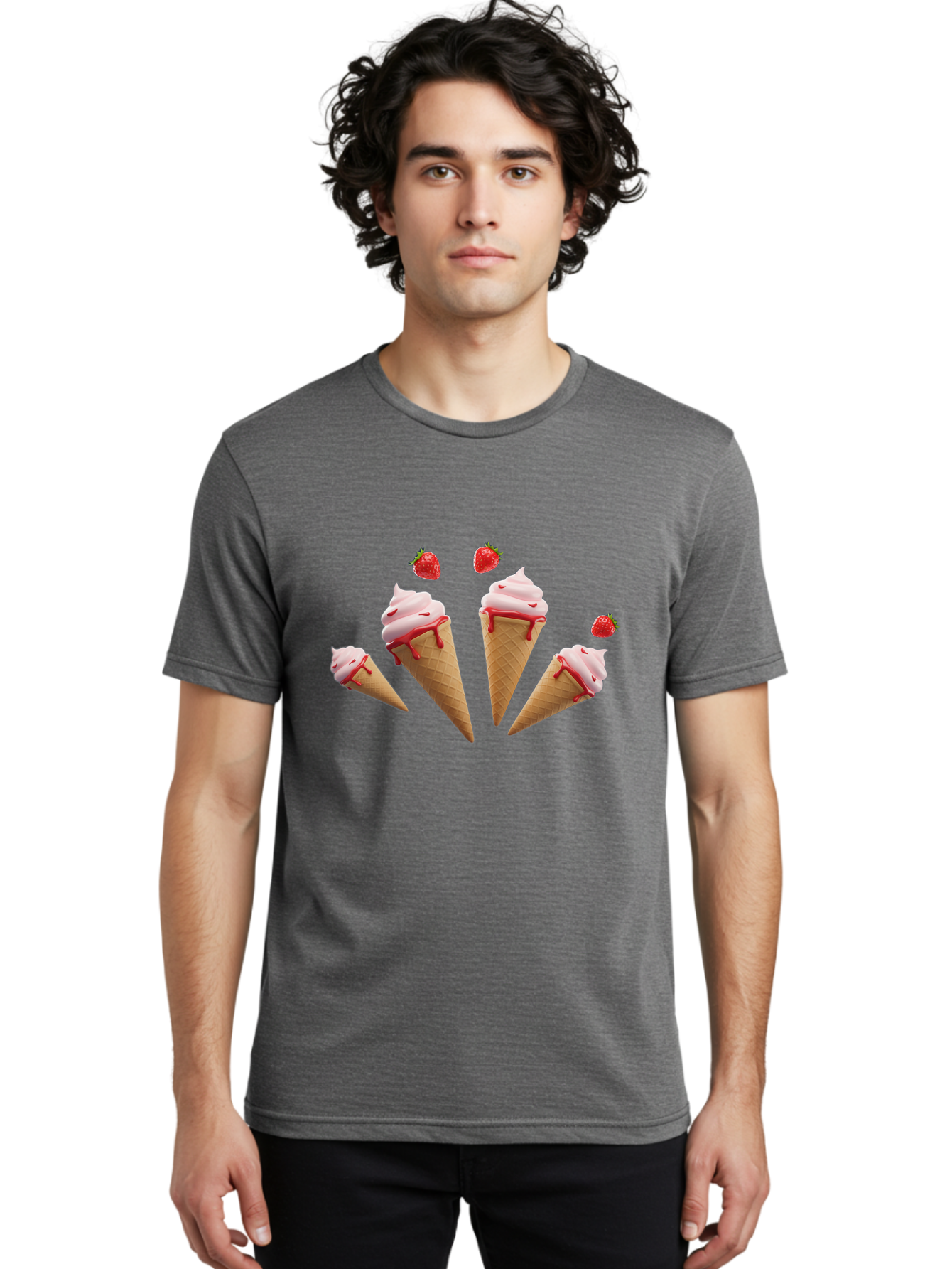 Strawberry-Ice-Cream-Cones-2 Men'S Graphic Tee, 100% Cotton, Comfortable Casual Summer Wear, Machine Washable, Vintage Camera, Old Camera, Antique Camera, Black Camera, Classic Photography, Photography Equipment, Nostalgic Device, Film Camera, Baj804