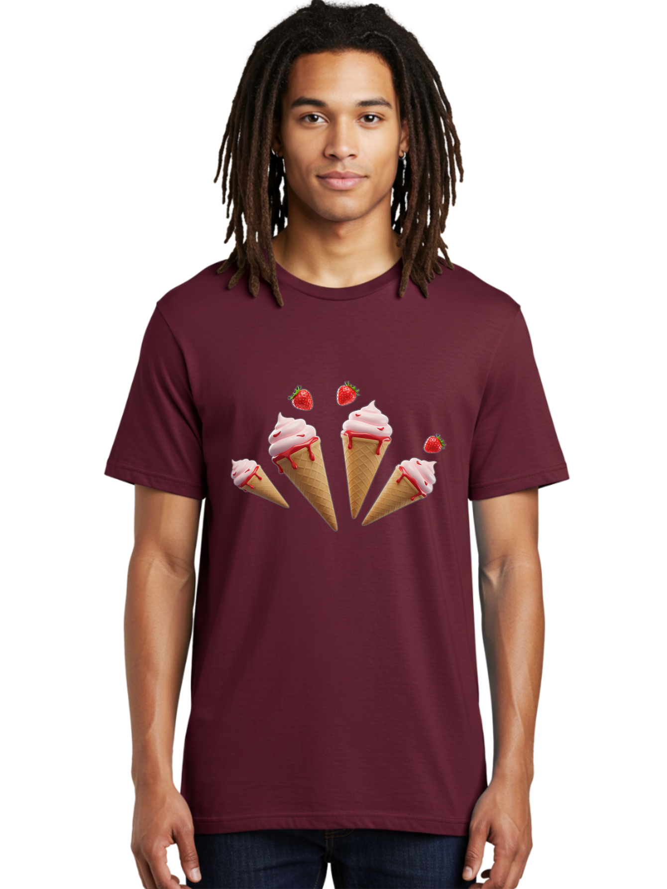 Strawberry-Ice-Cream-Cones-2 Men'S Graphic Tee, 100% Cotton, Comfortable Casual Summer Wear, Machine Washable, Vintage Camera, Old Camera, Antique Camera, Black Camera, Classic Photography, Photography Equipment, Nostalgic Device, Film Camera, Baj804