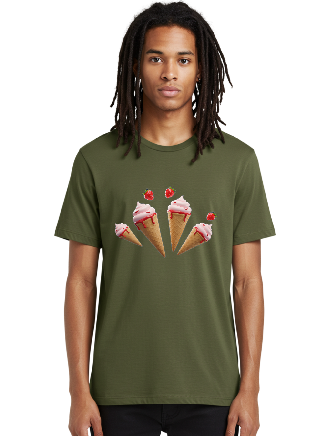 Strawberry-Ice-Cream-Cones-2 Men'S Graphic Tee, 100% Cotton, Comfortable Casual Summer Wear, Machine Washable, Vintage Camera, Old Camera, Antique Camera, Black Camera, Classic Photography, Photography Equipment, Nostalgic Device, Film Camera, Baj804