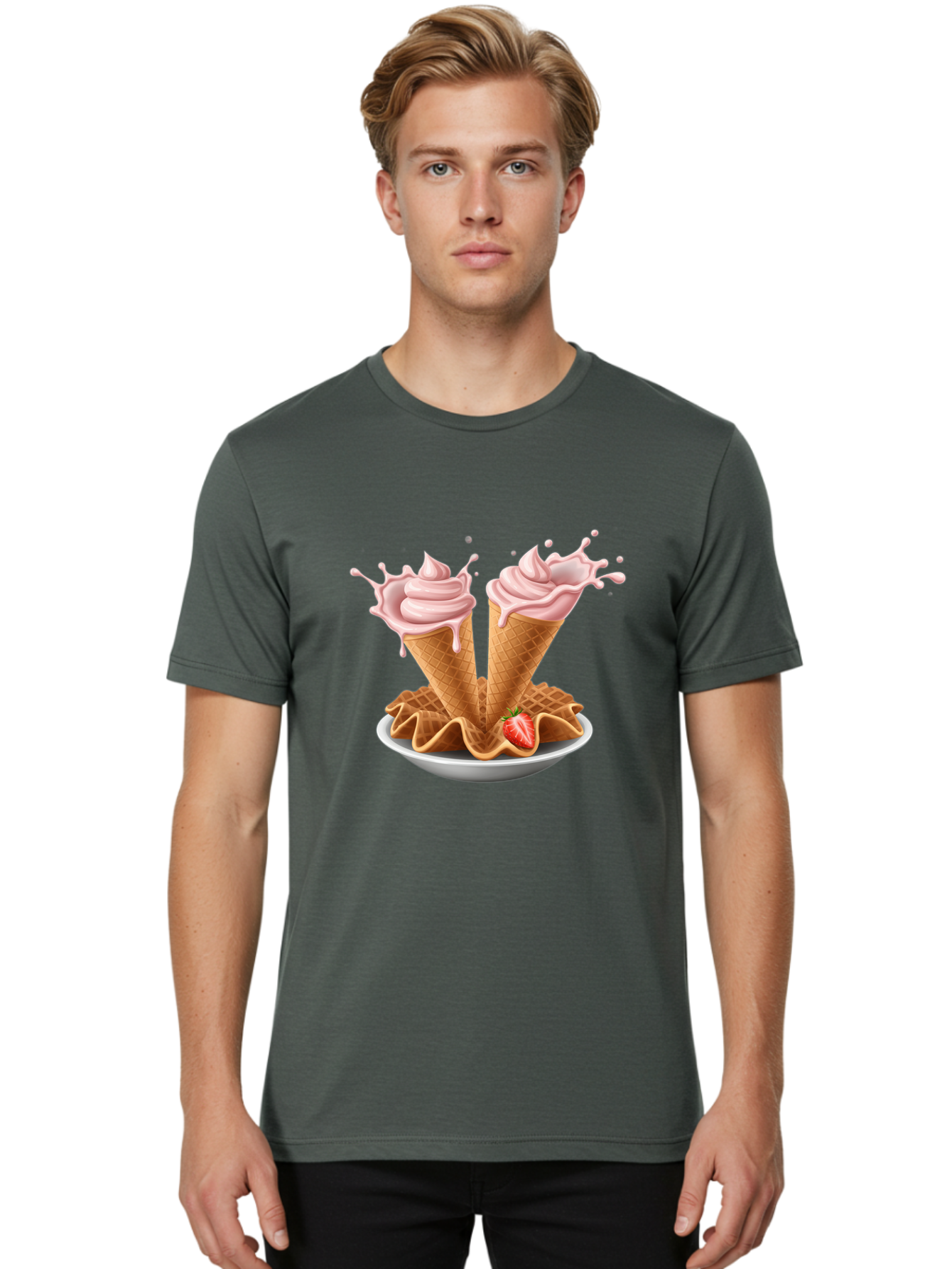 Strawberry-Ice-Cream-Cones-3 Men'S Graphic Tee, 100% Cotton, Comfortable Casual Summer Wear, Machine Washable, Vintage Camera, Old Camera, Antique Camera, Black Camera, Classic Photography, Photography Equipment, Nostalgic Device, Film Camera, Baj805