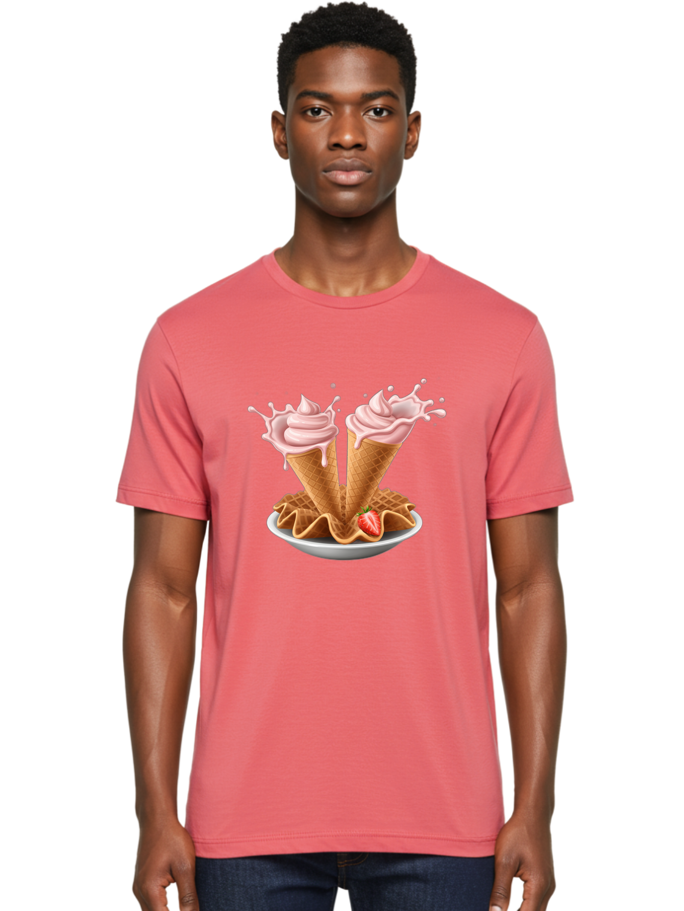 Strawberry-Ice-Cream-Cones-3 Men'S Graphic Tee, 100% Cotton, Comfortable Casual Summer Wear, Machine Washable, Vintage Camera, Old Camera, Antique Camera, Black Camera, Classic Photography, Photography Equipment, Nostalgic Device, Film Camera, Baj805