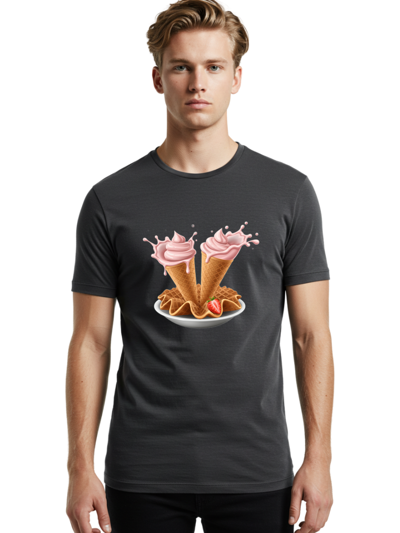 Strawberry-Ice-Cream-Cones-3 Men'S Graphic Tee, 100% Cotton, Comfortable Casual Summer Wear, Machine Washable, Vintage Camera, Old Camera, Antique Camera, Black Camera, Classic Photography, Photography Equipment, Nostalgic Device, Film Camera, Baj805