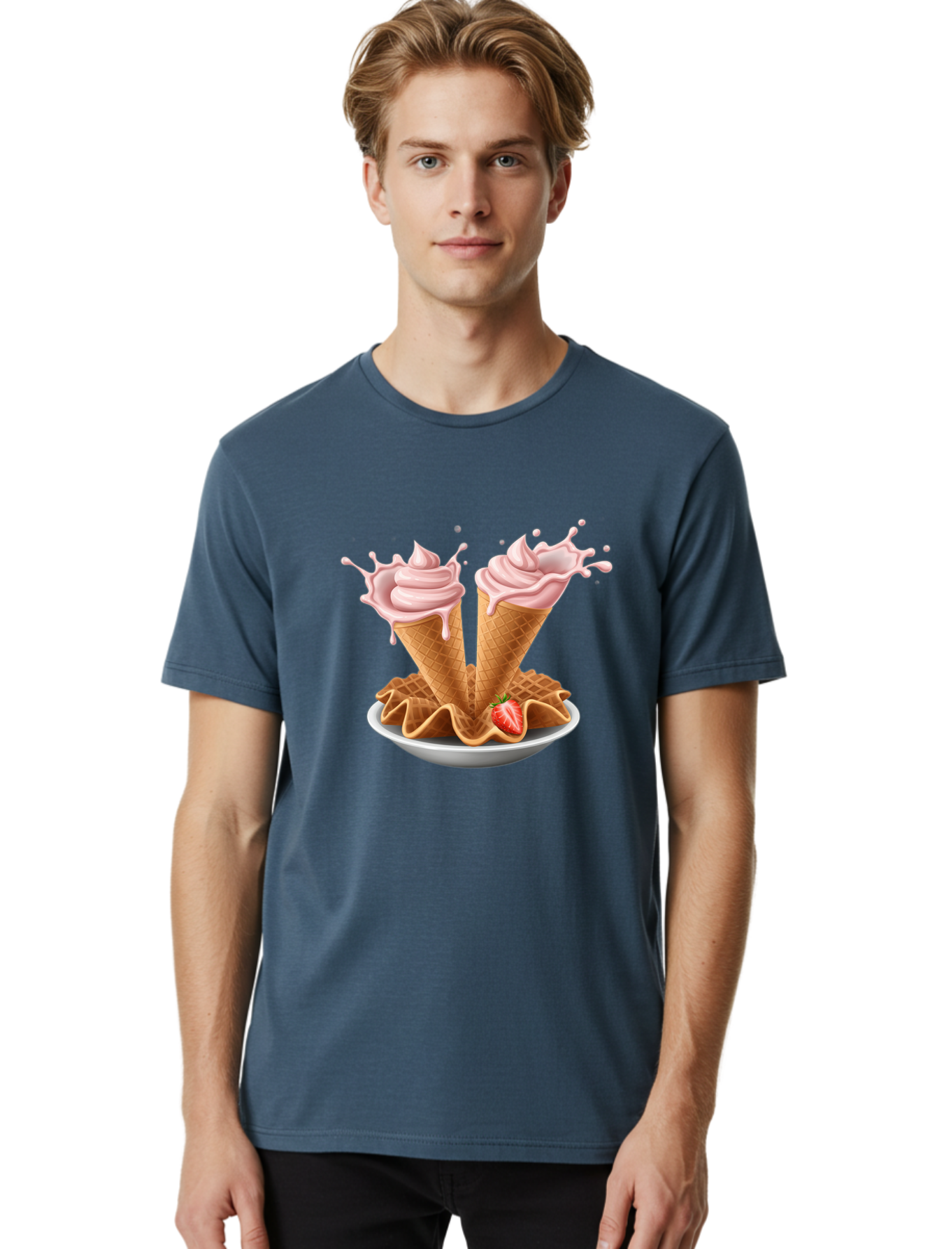Strawberry-Ice-Cream-Cones-3 Men'S Graphic Tee, 100% Cotton, Comfortable Casual Summer Wear, Machine Washable, Vintage Camera, Old Camera, Antique Camera, Black Camera, Classic Photography, Photography Equipment, Nostalgic Device, Film Camera, Baj805