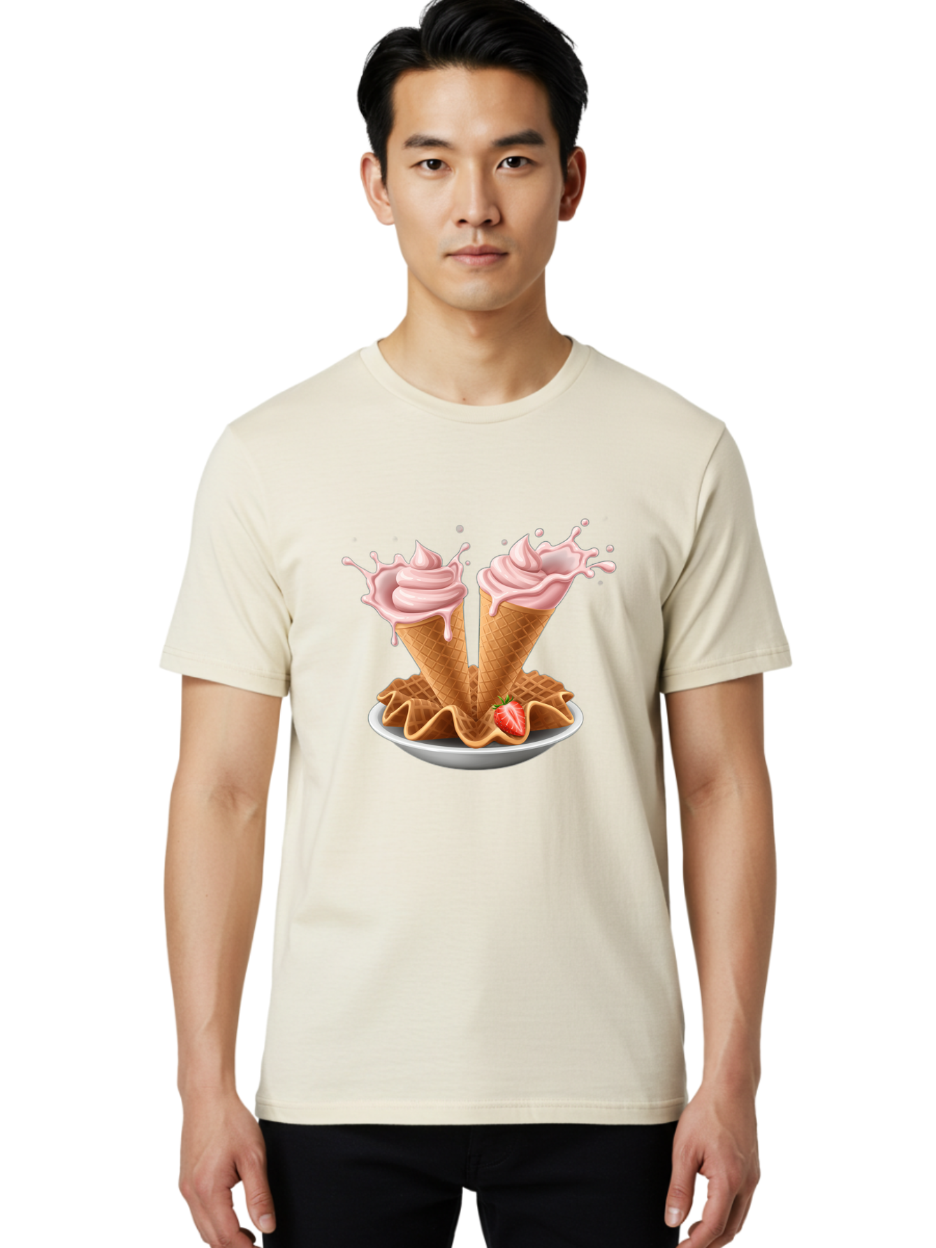 Strawberry-Ice-Cream-Cones-3 Men'S Graphic Tee, 100% Cotton, Comfortable Casual Summer Wear, Machine Washable, Vintage Camera, Old Camera, Antique Camera, Black Camera, Classic Photography, Photography Equipment, Nostalgic Device, Film Camera, Baj805