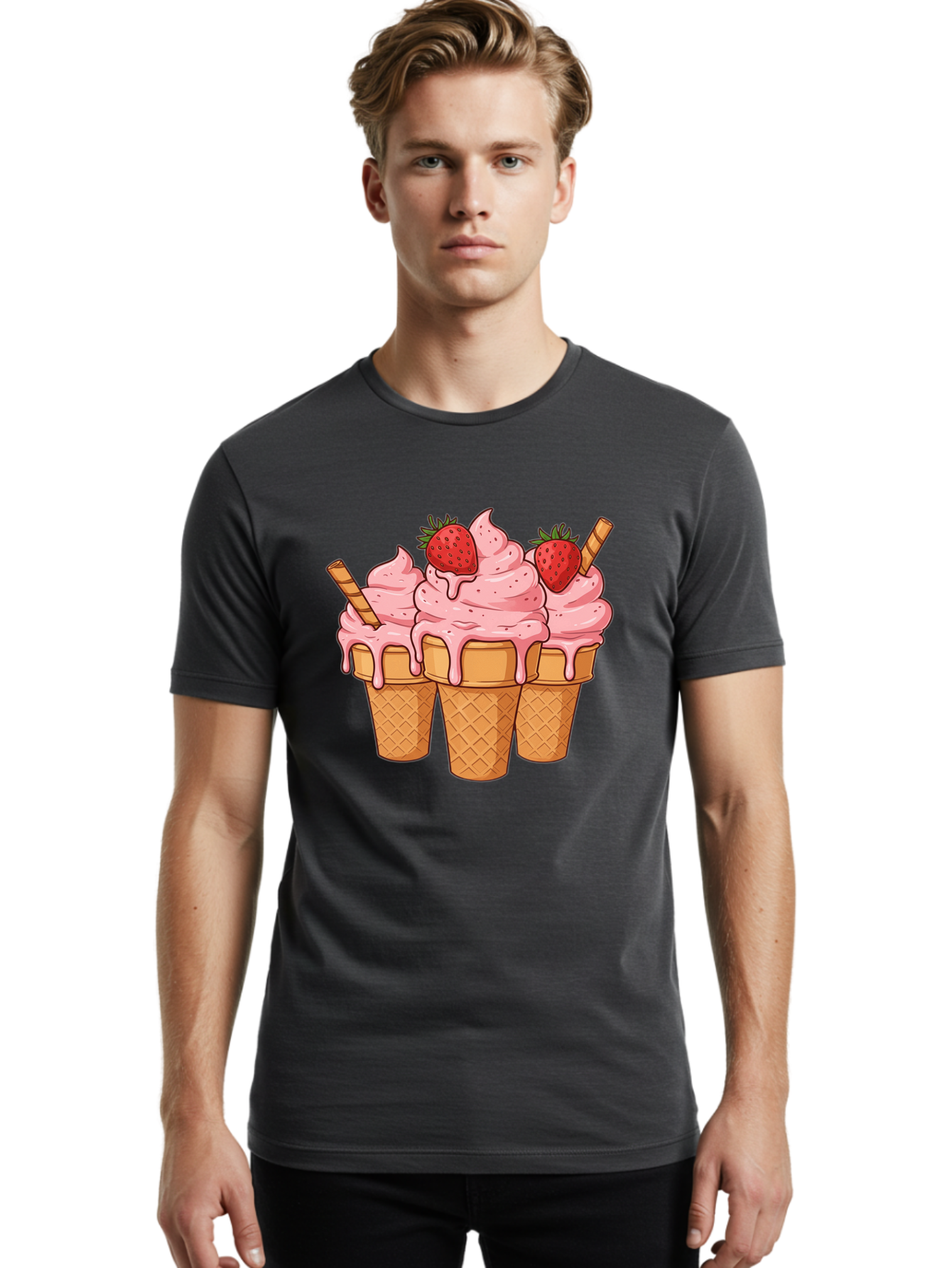 Strawberry-Ice-Cream-Cones Men'S Graphic Tee, 100% Cotton, Comfortable Casual Summer Wear, Machine Washable, Vintage Camera, Old Camera, Antique Camera, Black Camera, Classic Photography, Photography Equipment, Nostalgic Device, Film Camera, Baj806
