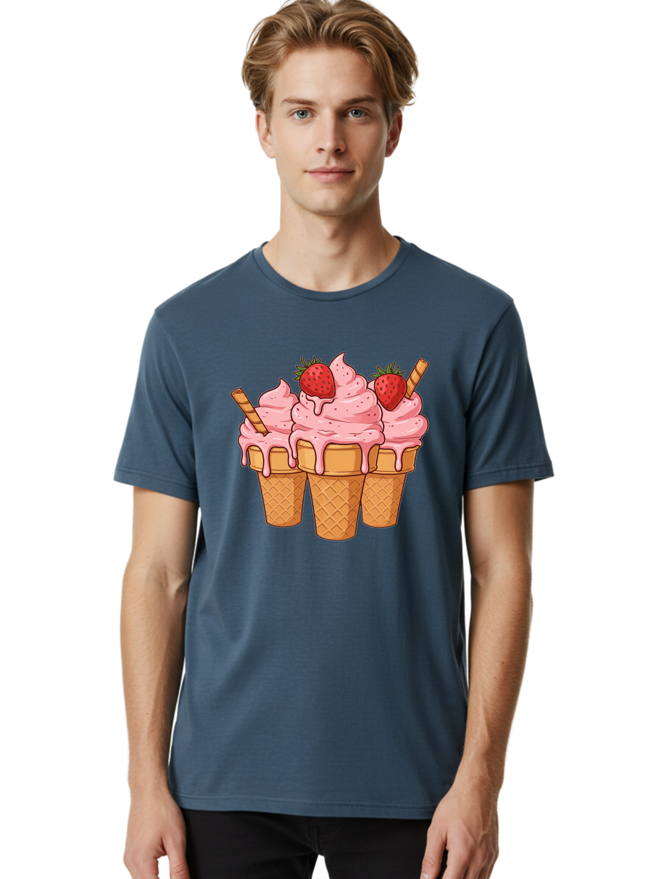 Strawberry-Ice-Cream-Cones Men'S Graphic Tee, 100% Cotton, Comfortable Casual Summer Wear, Machine Washable, Vintage Camera, Old Camera, Antique Camera, Black Camera, Classic Photography, Photography Equipment, Nostalgic Device, Film Camera, Baj806