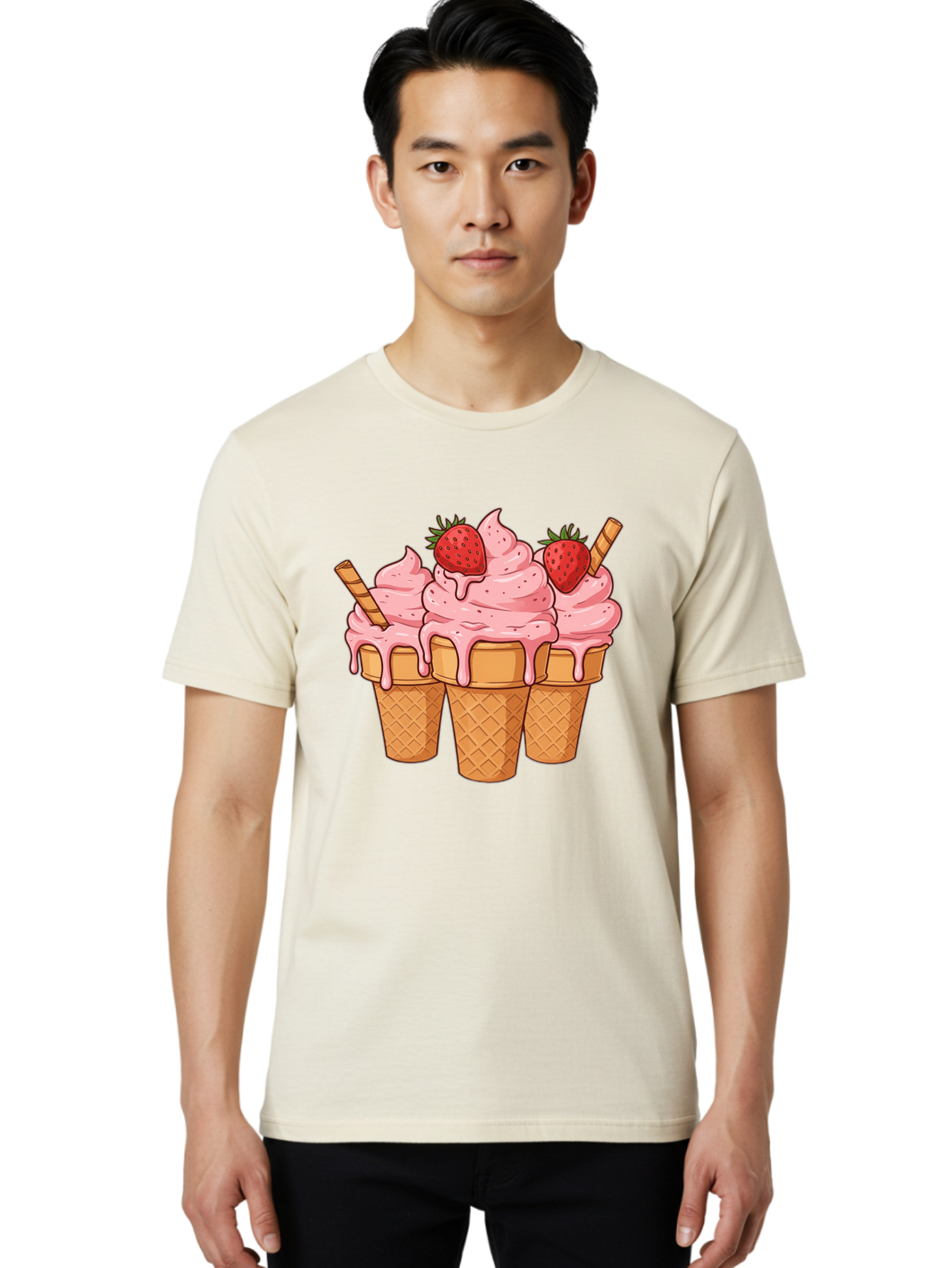 Strawberry-Ice-Cream-Cones Men'S Graphic Tee, 100% Cotton, Comfortable Casual Summer Wear, Machine Washable, Vintage Camera, Old Camera, Antique Camera, Black Camera, Classic Photography, Photography Equipment, Nostalgic Device, Film Camera, Baj806