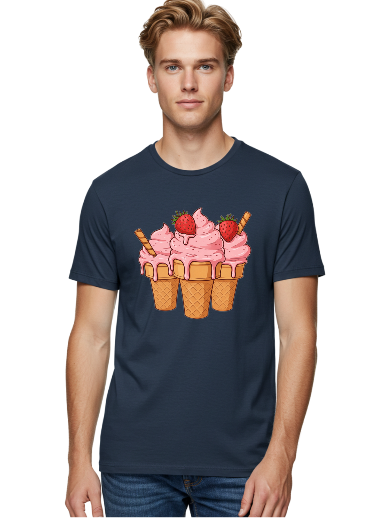 Strawberry-Ice-Cream-Cones Men'S Graphic Tee, 100% Cotton, Comfortable Casual Summer Wear, Machine Washable, Vintage Camera, Old Camera, Antique Camera, Black Camera, Classic Photography, Photography Equipment, Nostalgic Device, Film Camera, Baj806