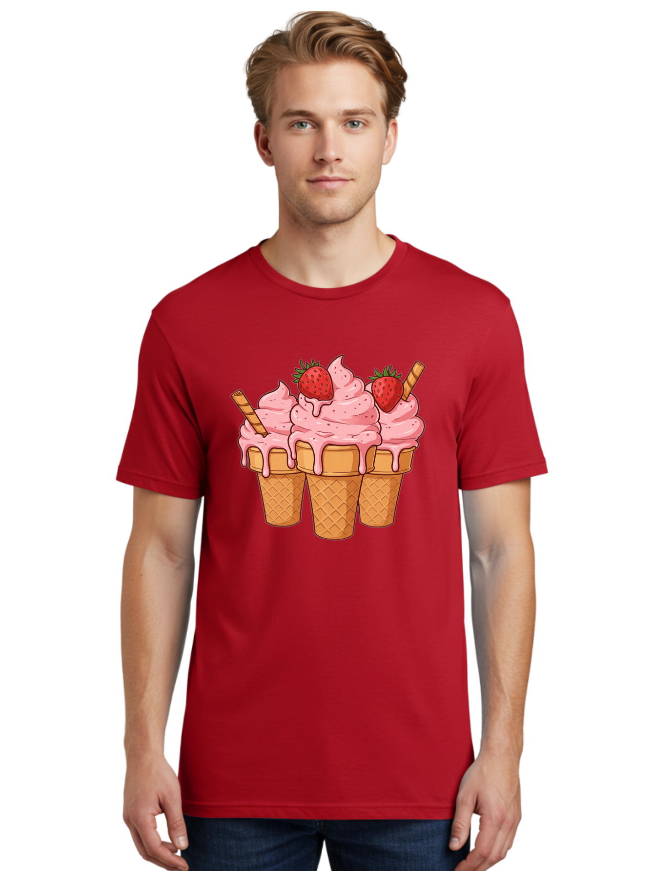 Strawberry-Ice-Cream-Cones Men'S Graphic Tee, 100% Cotton, Comfortable Casual Summer Wear, Machine Washable, Vintage Camera, Old Camera, Antique Camera, Black Camera, Classic Photography, Photography Equipment, Nostalgic Device, Film Camera, Baj806