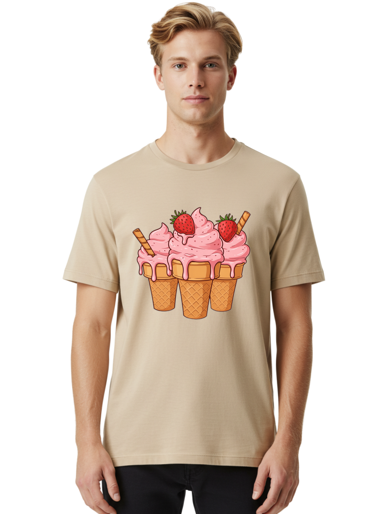 Strawberry-Ice-Cream-Cones Men'S Graphic Tee, 100% Cotton, Comfortable Casual Summer Wear, Machine Washable, Vintage Camera, Old Camera, Antique Camera, Black Camera, Classic Photography, Photography Equipment, Nostalgic Device, Film Camera, Baj806