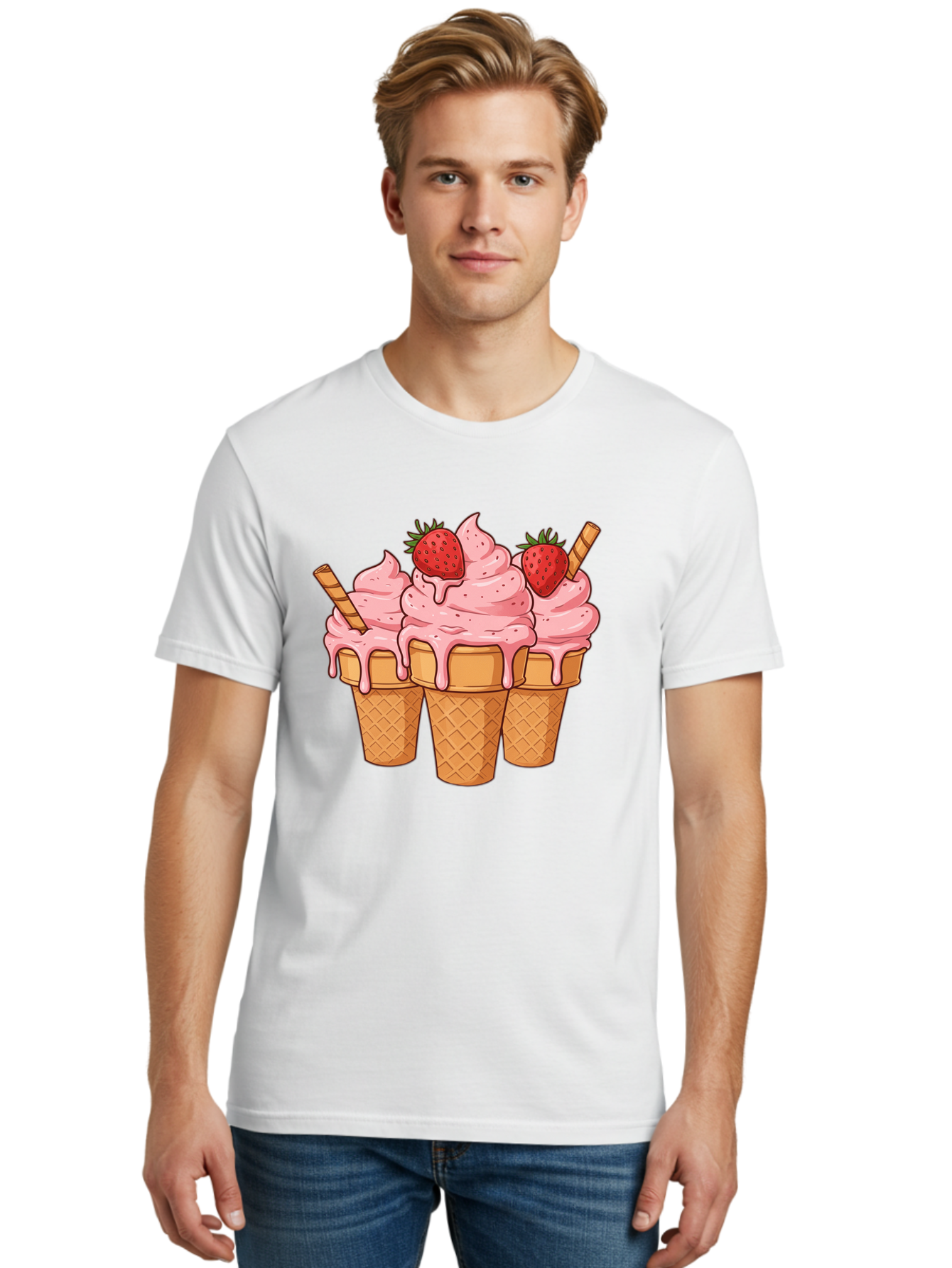 Strawberry-Ice-Cream-Cones Men'S Graphic Tee, 100% Cotton, Comfortable Casual Summer Wear, Machine Washable, Vintage Camera, Old Camera, Antique Camera, Black Camera, Classic Photography, Photography Equipment, Nostalgic Device, Film Camera, Baj806
