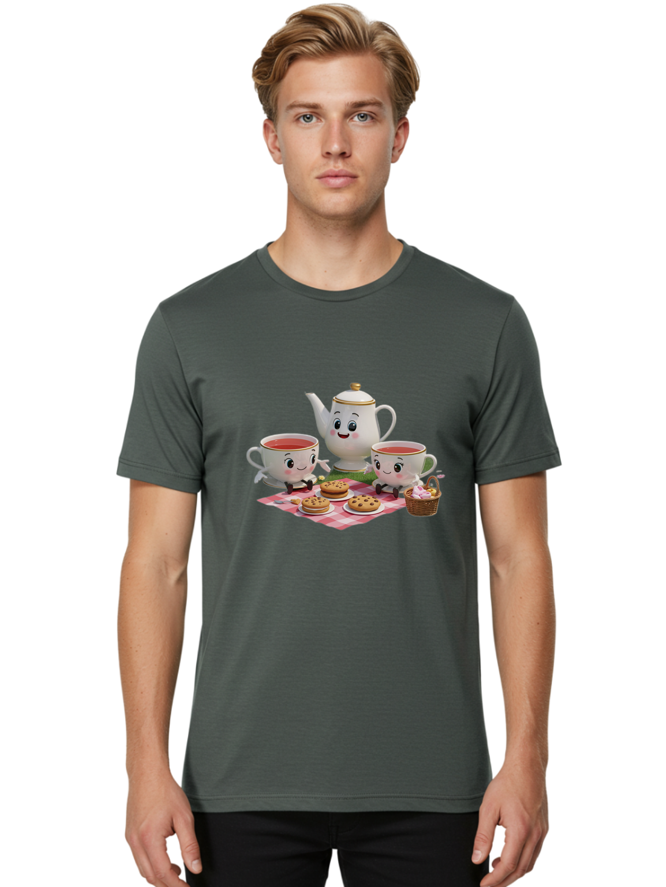 Tea-Teapot-Cookies-Picnic Men'S Graphic Tee, 100% Cotton, Comfortable Casual Summer Wear, Machine Washable, Vintage Camera, Old Camera, Antique Camera, Black Camera, Classic Photography, Photography Equipment, Nostalgic Device, Film Camera, Baj815