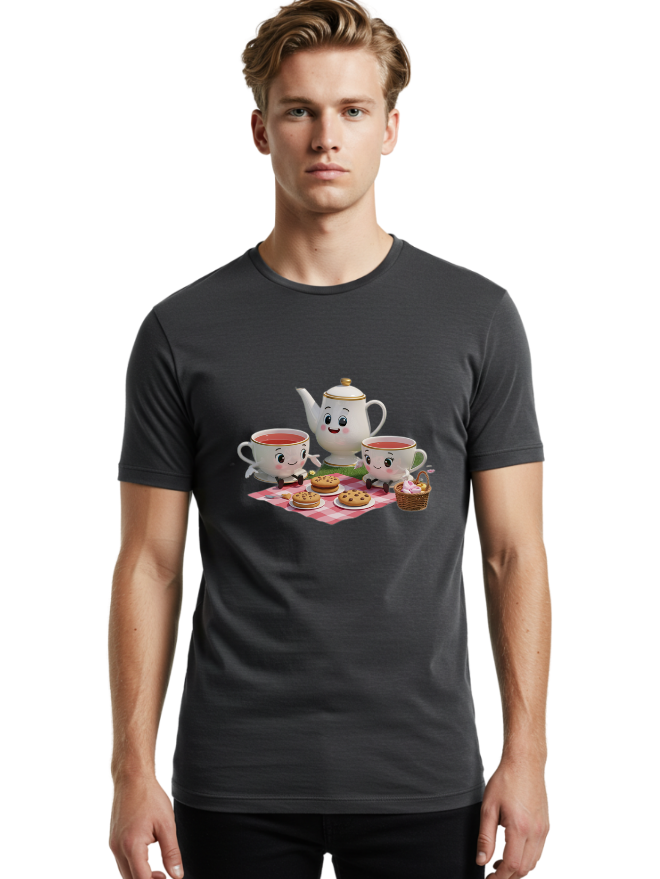 Tea-Teapot-Cookies-Picnic Men'S Graphic Tee, 100% Cotton, Comfortable Casual Summer Wear, Machine Washable, Vintage Camera, Old Camera, Antique Camera, Black Camera, Classic Photography, Photography Equipment, Nostalgic Device, Film Camera, Baj815