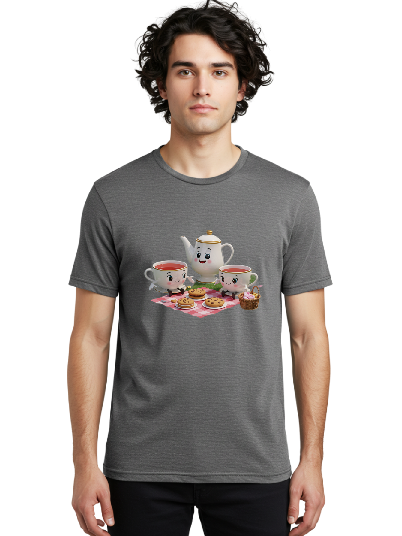 Tea-Teapot-Cookies-Picnic Men'S Graphic Tee, 100% Cotton, Comfortable Casual Summer Wear, Machine Washable, Vintage Camera, Old Camera, Antique Camera, Black Camera, Classic Photography, Photography Equipment, Nostalgic Device, Film Camera, Baj815
