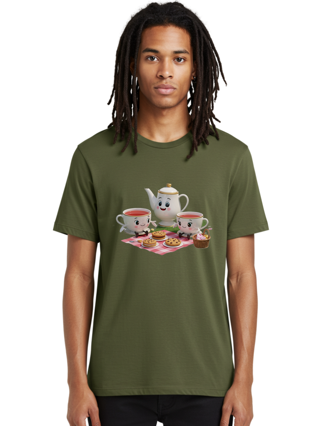 Tea-Teapot-Cookies-Picnic Men'S Graphic Tee, 100% Cotton, Comfortable Casual Summer Wear, Machine Washable, Vintage Camera, Old Camera, Antique Camera, Black Camera, Classic Photography, Photography Equipment, Nostalgic Device, Film Camera, Baj815