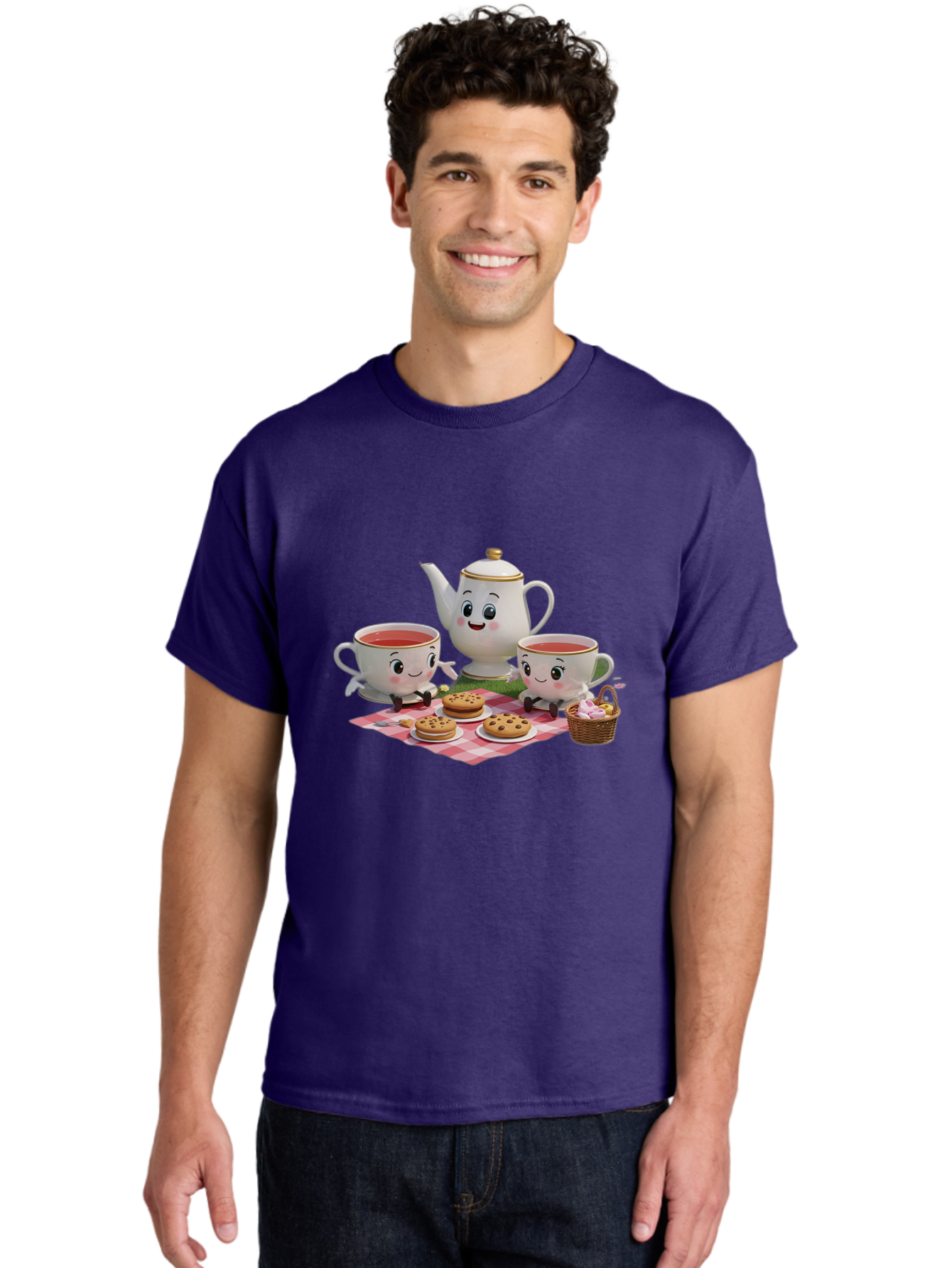 Tea-Teapot-Cookies-Picnic Men'S Graphic Tee, 100% Cotton, Comfortable Casual Summer Wear, Machine Washable, Vintage Camera, Old Camera, Antique Camera, Black Camera, Classic Photography, Photography Equipment, Nostalgic Device, Film Camera, Baj815