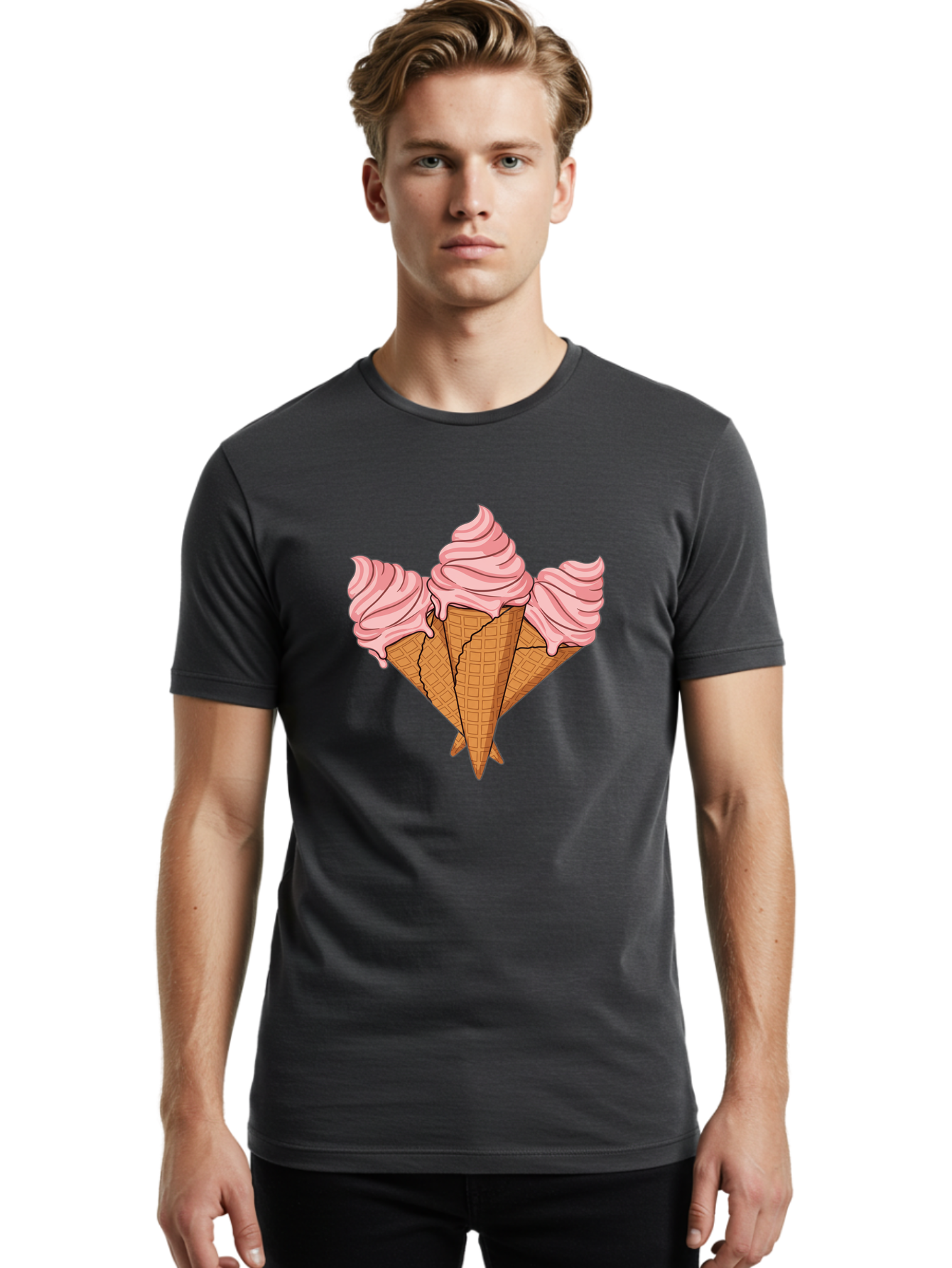 Three-Ice-Cream-Cones Men'S Graphic Tee, 100% Cotton, Comfortable Casual Summer Wear, Machine Washable, Vintage Camera, Old Camera, Antique Camera, Black Camera, Classic Photography, Photography Equipment, Nostalgic Device, Film Camera, Baj820