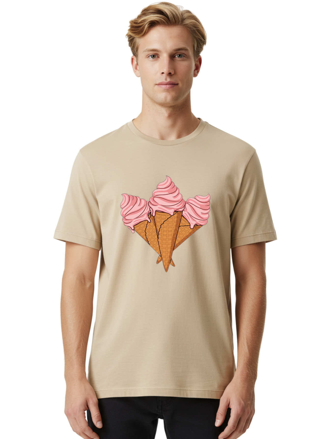 Three-Ice-Cream-Cones Men'S Graphic Tee, 100% Cotton, Comfortable Casual Summer Wear, Machine Washable, Vintage Camera, Old Camera, Antique Camera, Black Camera, Classic Photography, Photography Equipment, Nostalgic Device, Film Camera, Baj820