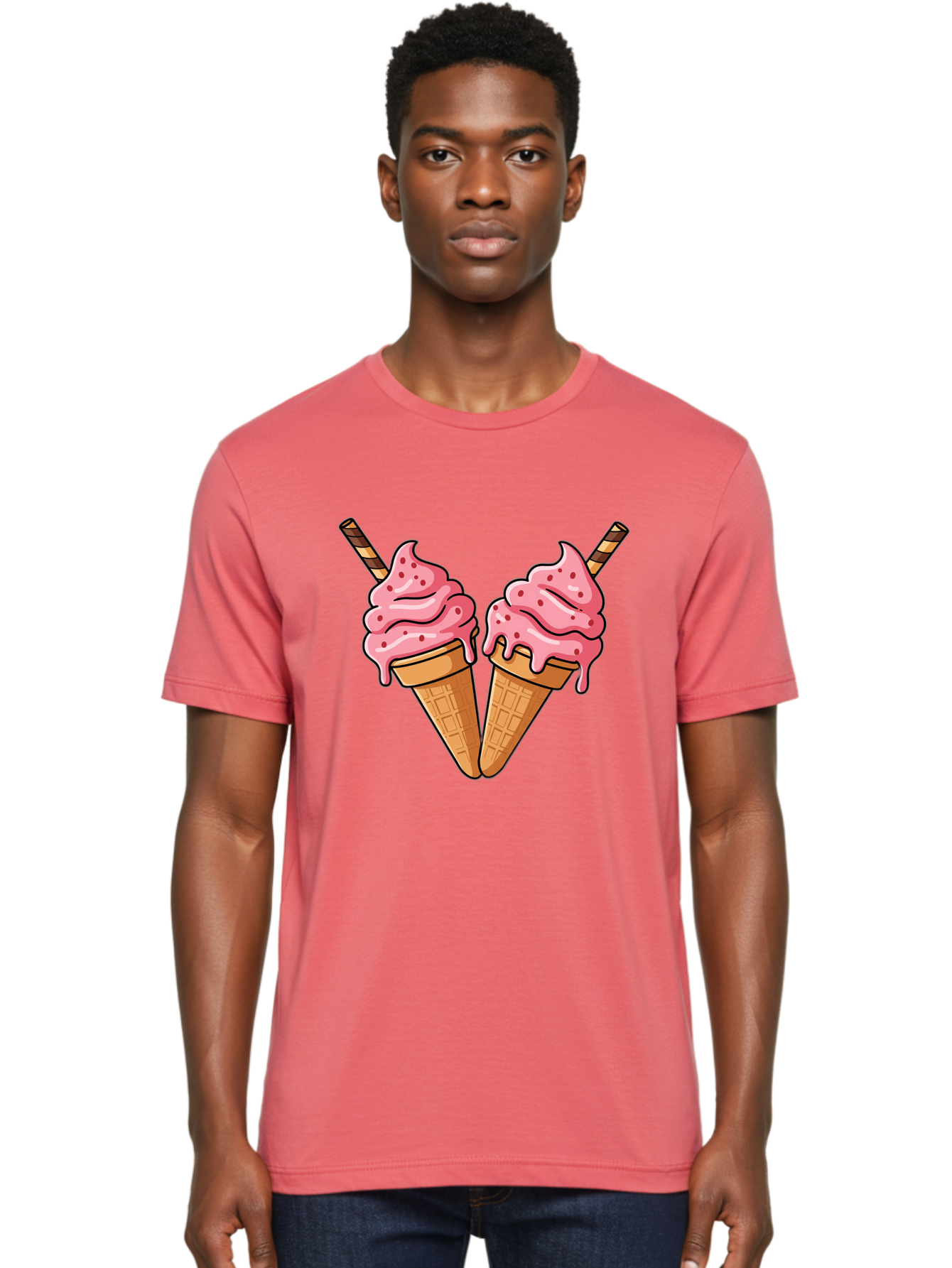 Twin-Ice-Cream-Cones Men'S Graphic Tee, 100% Cotton, Comfortable Casual Summer Wear, Machine Washable, Vintage Camera, Old Camera, Antique Camera, Black Camera, Classic Photography, Photography Equipment, Nostalgic Device, Film Camera, Baj830