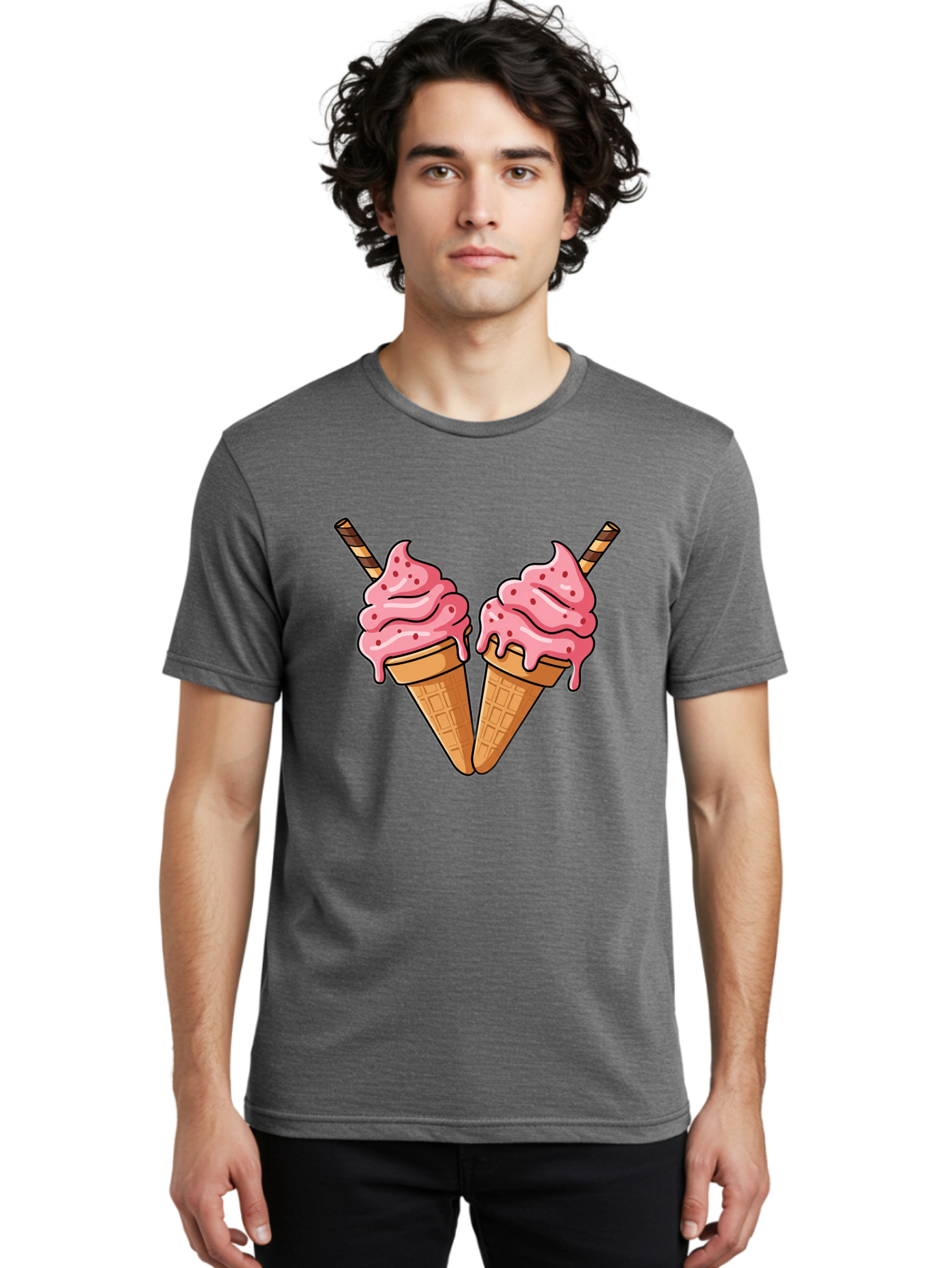 Twin-Ice-Cream-Cones Men'S Graphic Tee, 100% Cotton, Comfortable Casual Summer Wear, Machine Washable, Vintage Camera, Old Camera, Antique Camera, Black Camera, Classic Photography, Photography Equipment, Nostalgic Device, Film Camera, Baj830