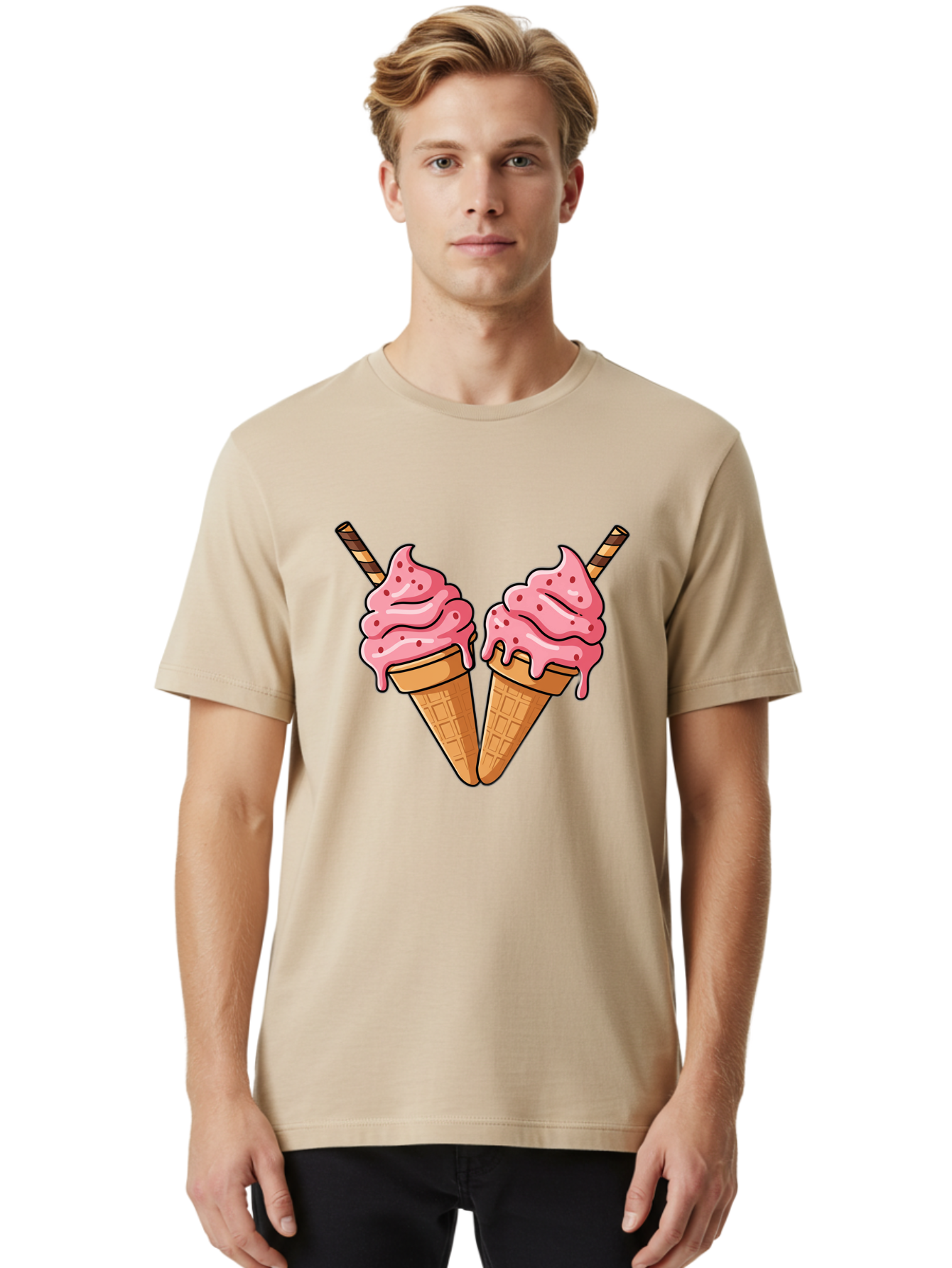 Twin-Ice-Cream-Cones Men'S Graphic Tee, 100% Cotton, Comfortable Casual Summer Wear, Machine Washable, Vintage Camera, Old Camera, Antique Camera, Black Camera, Classic Photography, Photography Equipment, Nostalgic Device, Film Camera, Baj830