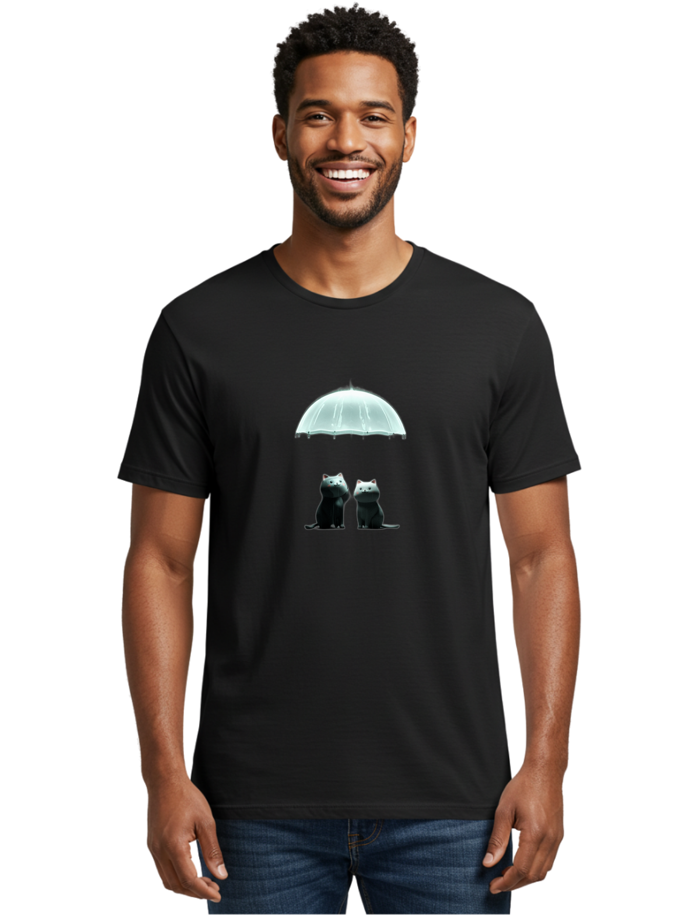 Two-Black-Cats-Under-Umbrella Men'S Graphic Tee, 100% Cotton, Comfortable Casual Summer Wear, Machine Washable, Vintage Camera, Old Camera, Antique Camera, Black Camera, Classic Photography, Photography Equipment, Nostalgic Device, Baj831