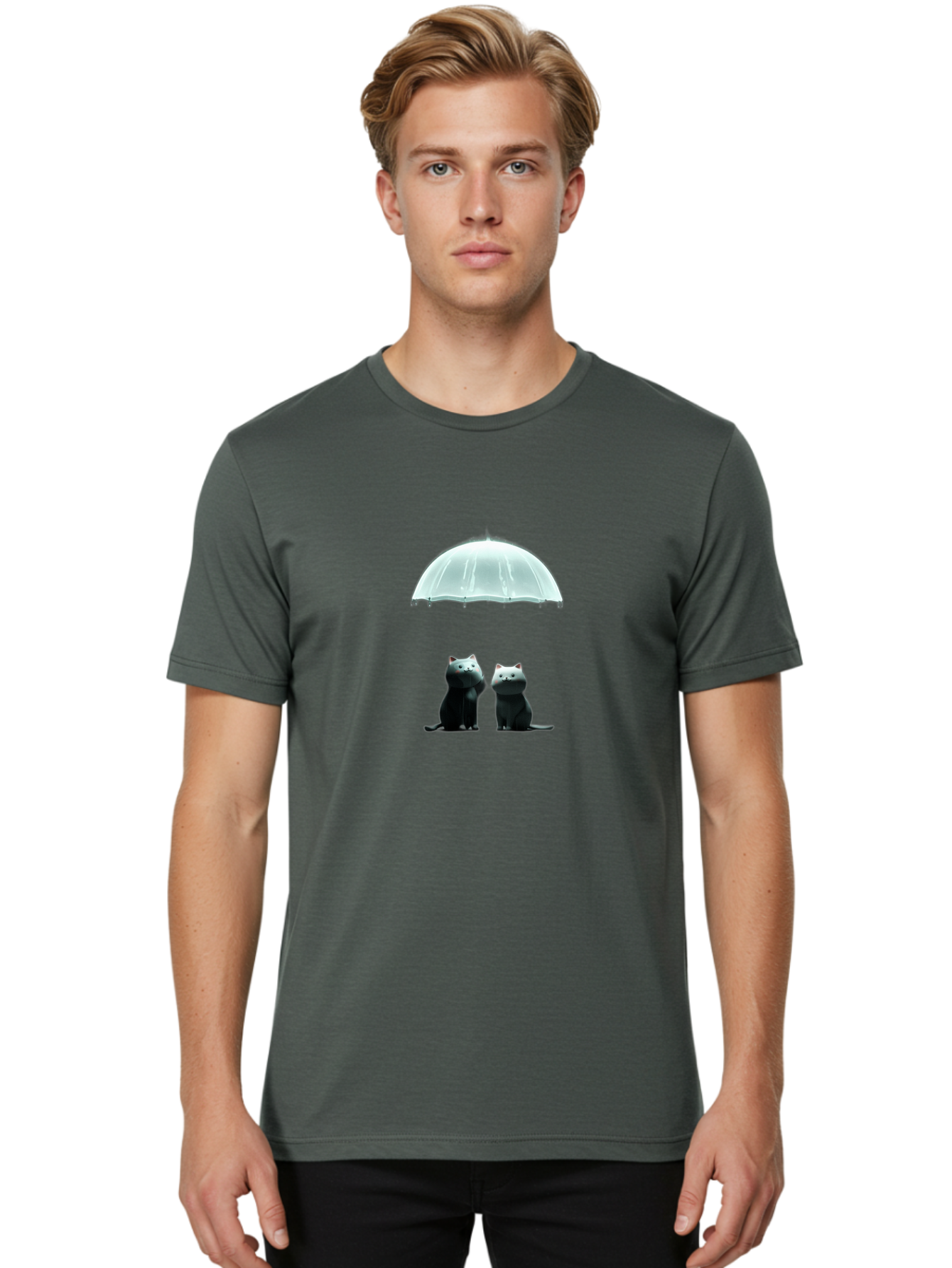 Two-Black-Cats-Under-Umbrella Men'S Graphic Tee, 100% Cotton, Comfortable Casual Summer Wear, Machine Washable, Vintage Camera, Old Camera, Antique Camera, Black Camera, Classic Photography, Photography Equipment, Nostalgic Device, Baj831