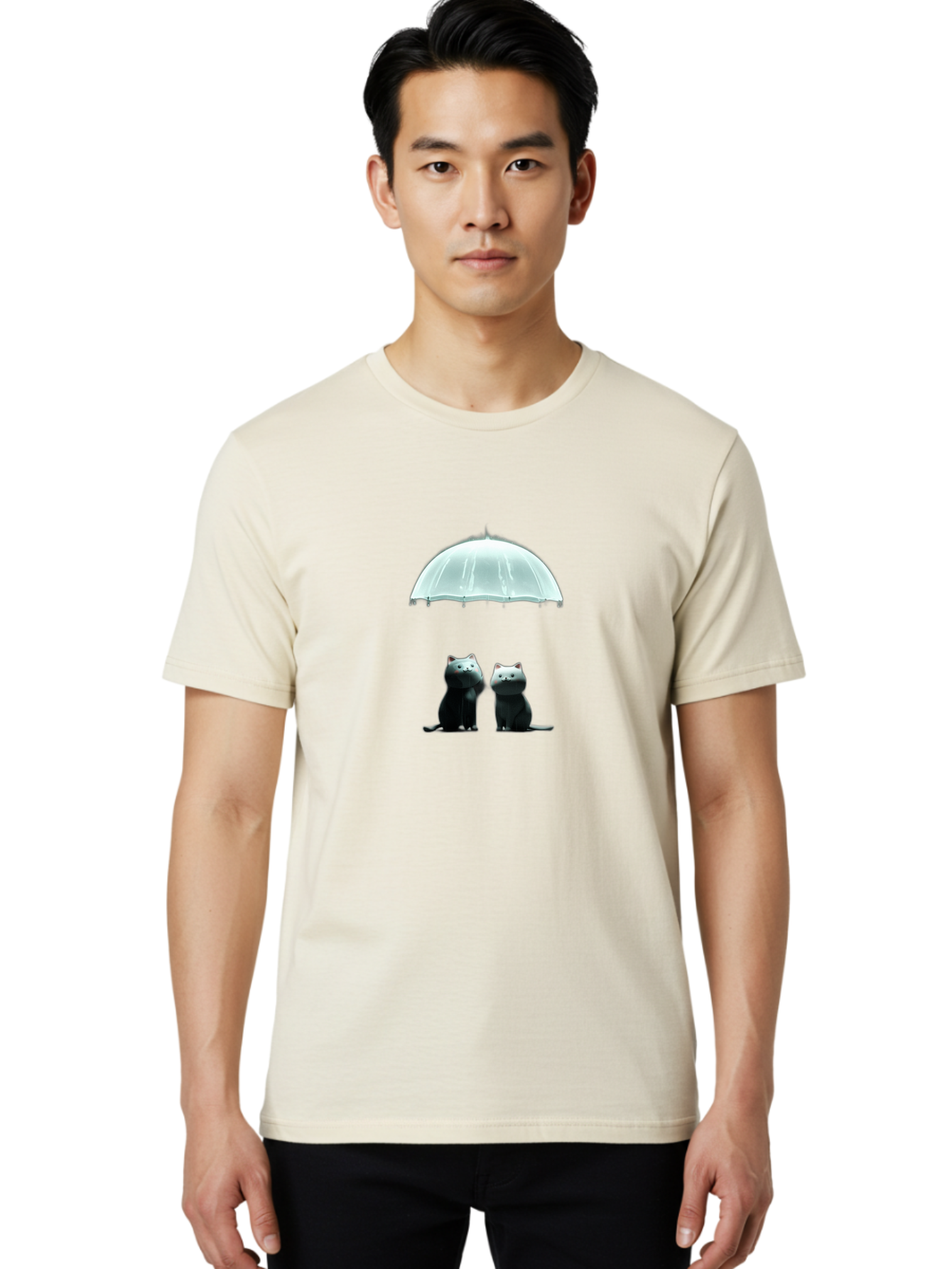 Two-Black-Cats-Under-Umbrella Men'S Graphic Tee, 100% Cotton, Comfortable Casual Summer Wear, Machine Washable, Vintage Camera, Old Camera, Antique Camera, Black Camera, Classic Photography, Photography Equipment, Nostalgic Device, Baj831