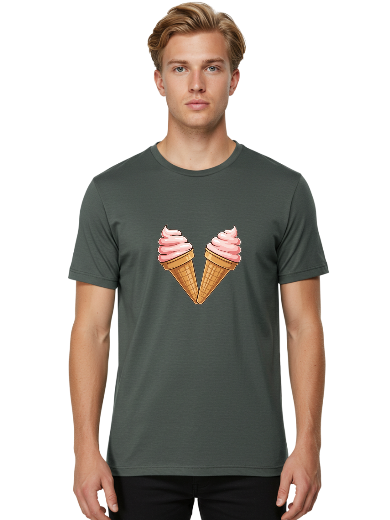 Two-Ice-Cream-Cones Men'S Graphic Tee, 100% Cotton, Comfortable Casual Summer Wear, Machine Washable, Vintage Camera, Old Camera, Antique Camera, Black Camera, Classic Photography, Photography Equipment, Nostalgic Device, Film Camera, Baj833