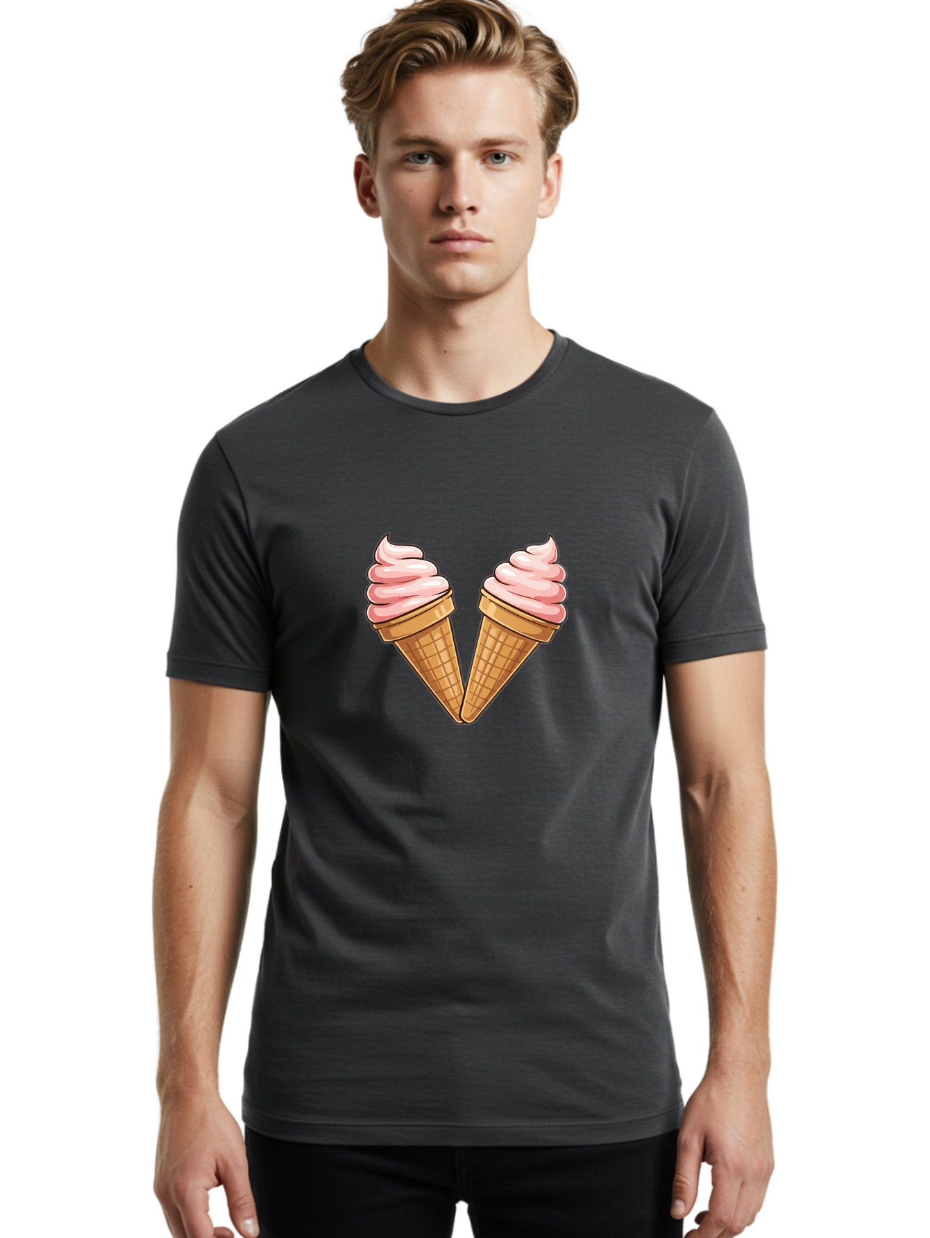 Two-Ice-Cream-Cones Men'S Graphic Tee, 100% Cotton, Comfortable Casual Summer Wear, Machine Washable, Vintage Camera, Old Camera, Antique Camera, Black Camera, Classic Photography, Photography Equipment, Nostalgic Device, Film Camera, Baj833