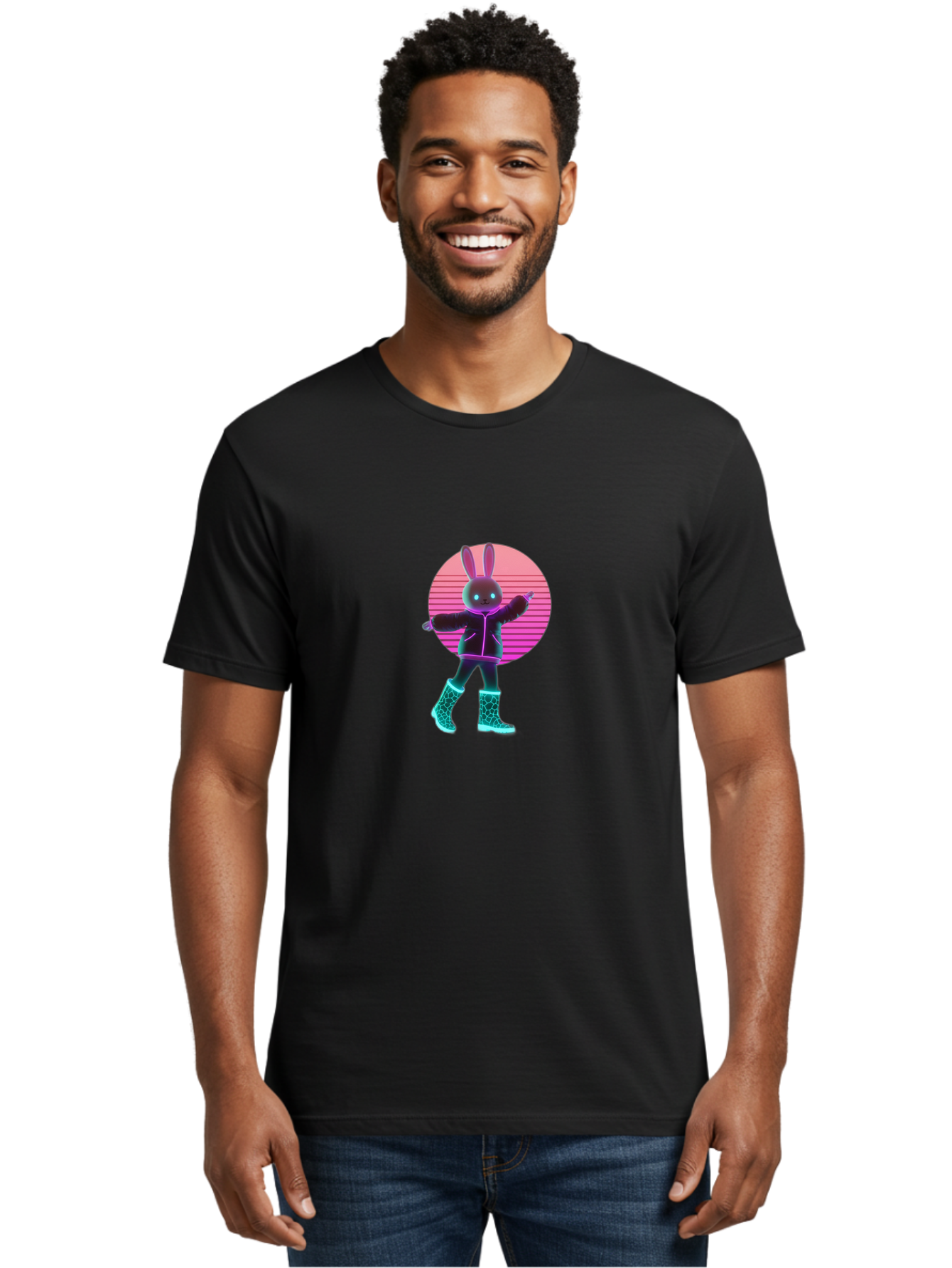 Vaporwave-Bunny Men'S Graphic Tee, 100% Cotton, Comfortable Casual Summer Wear, Machine Washable, Vintage Camera, Old Camera, Antique Camera, Black Camera, Classic Photography, Photography Equipment, Nostalgic Device, Film Camera, Camera Art Baj837