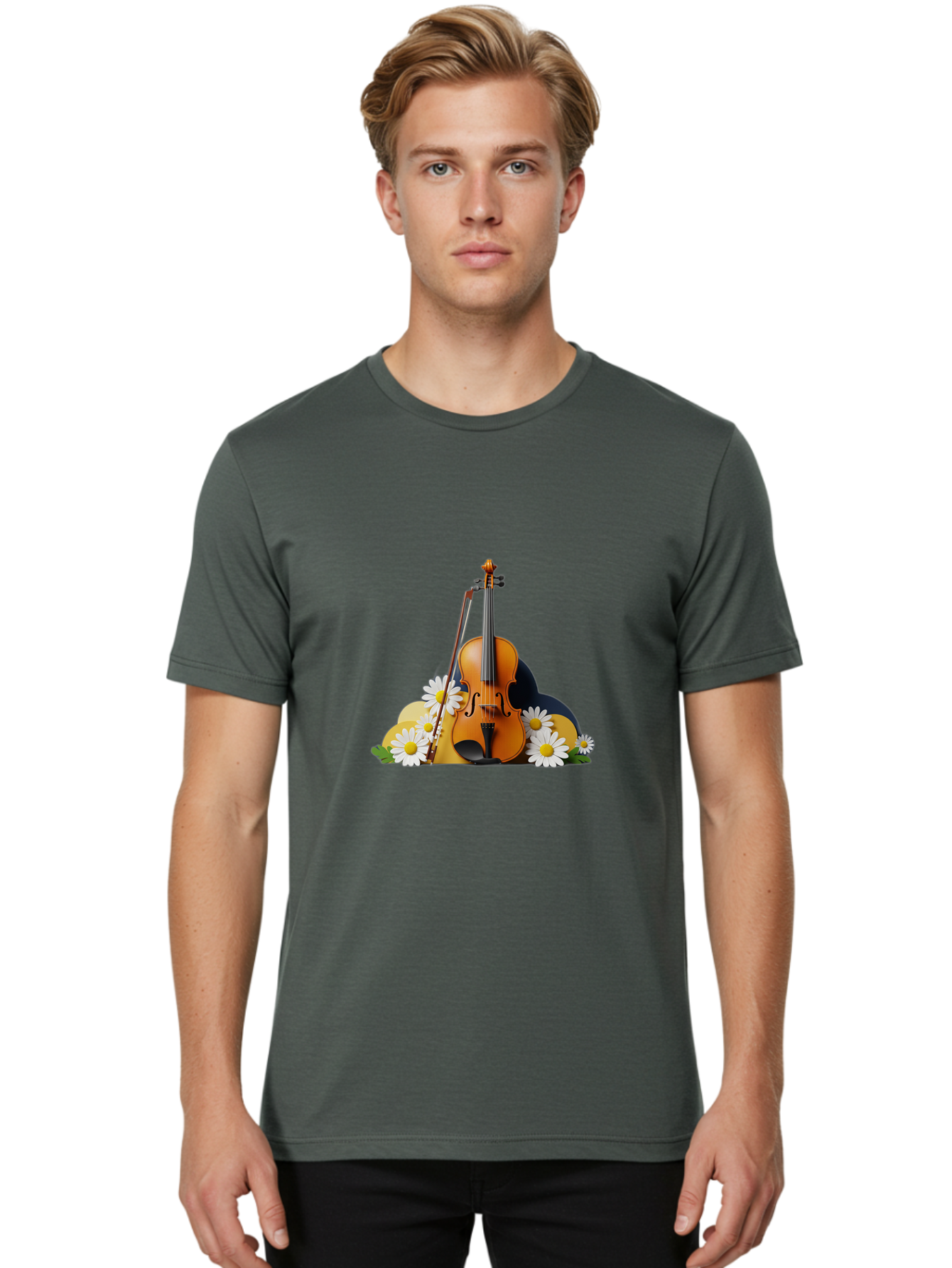 Violin-And-Flowers Men'S Graphic Tee, 100% Cotton, Comfortable Casual Summer Wear, Machine Washable, Vintage Camera, Old Camera, Antique Camera, Black Camera, Classic Photography, Photography Equipment, Nostalgic Device, Film Camera, Baj846