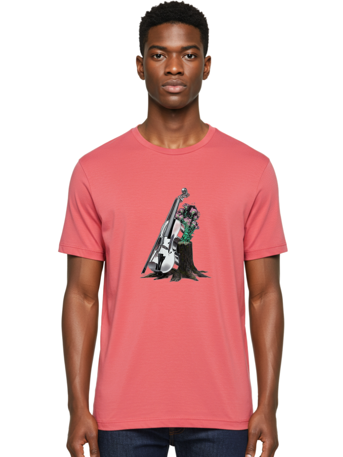 Violin-On-Tree-Stump-1 Men'S Graphic Tee, 100% Cotton, Comfortable Casual Summer Wear, Machine Washable, Vintage Camera, Old Camera, Antique Camera, Black Camera, Classic Photography, Photography Equipment, Nostalgic Device, Film Camera, Baj851