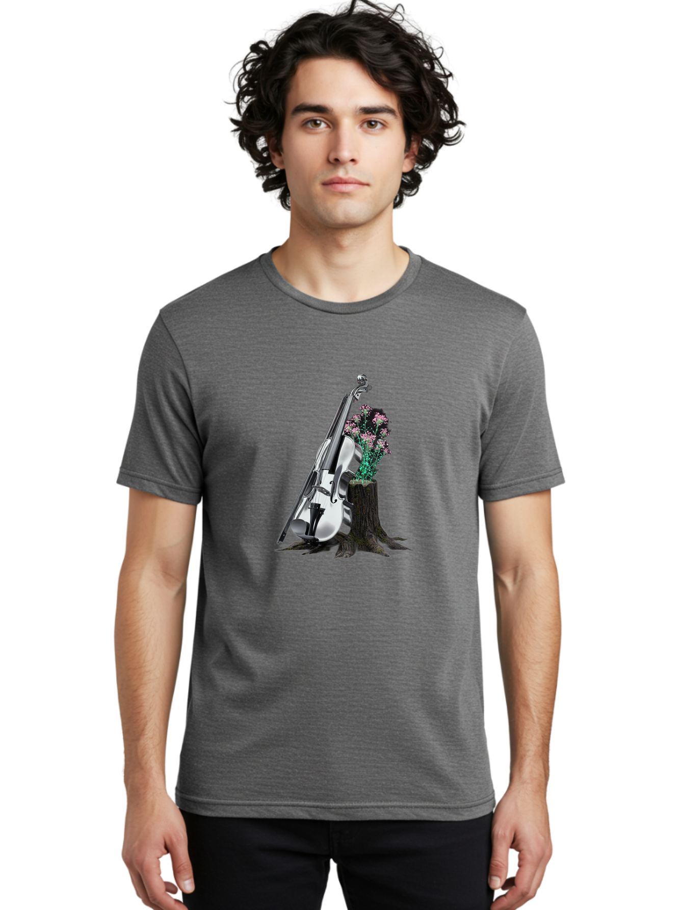 Violin-On-Tree-Stump-1 Men'S Graphic Tee, 100% Cotton, Comfortable Casual Summer Wear, Machine Washable, Vintage Camera, Old Camera, Antique Camera, Black Camera, Classic Photography, Photography Equipment, Nostalgic Device, Film Camera, Baj851
