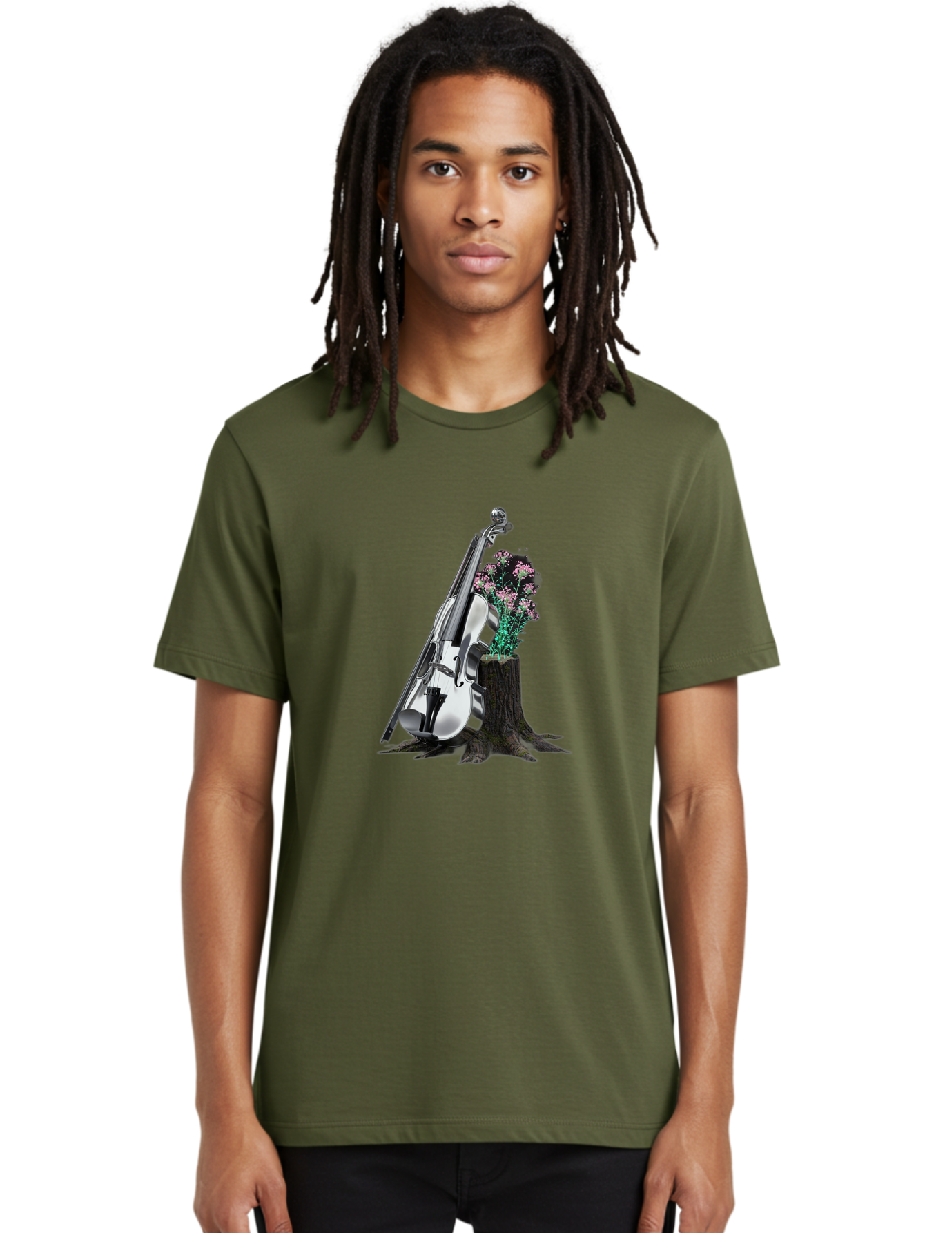 Violin-On-Tree-Stump-1 Men'S Graphic Tee, 100% Cotton, Comfortable Casual Summer Wear, Machine Washable, Vintage Camera, Old Camera, Antique Camera, Black Camera, Classic Photography, Photography Equipment, Nostalgic Device, Film Camera, Baj851