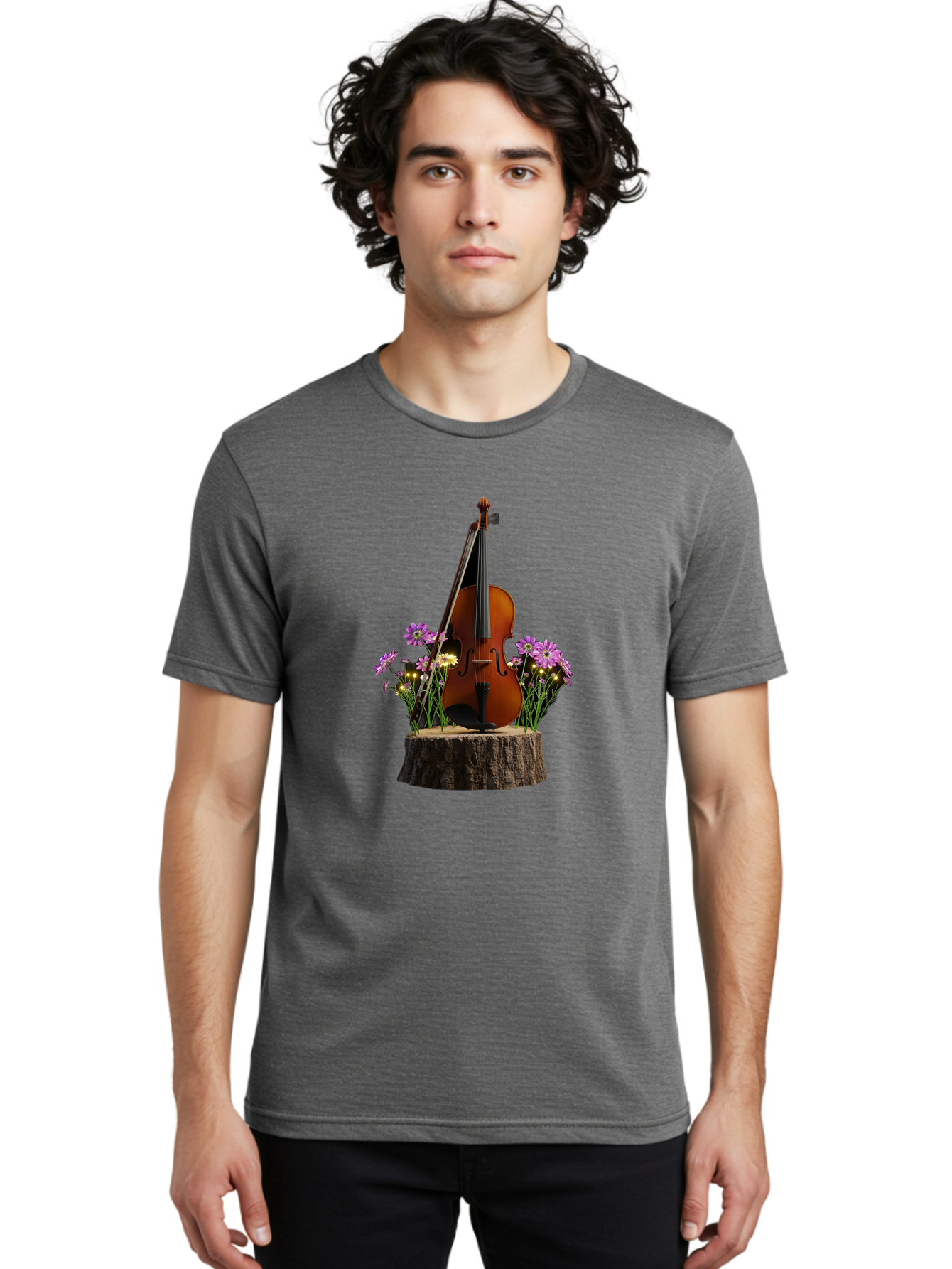 Violin-On-Tree-Stump-2 Men'S Graphic Tee, 100% Cotton, Comfortable Casual Summer Wear, Machine Washable, Vintage Camera, Old Camera, Antique Camera, Black Camera, Classic Photography, Photography Equipment, Nostalgic Device, Film Camera, Baj852
