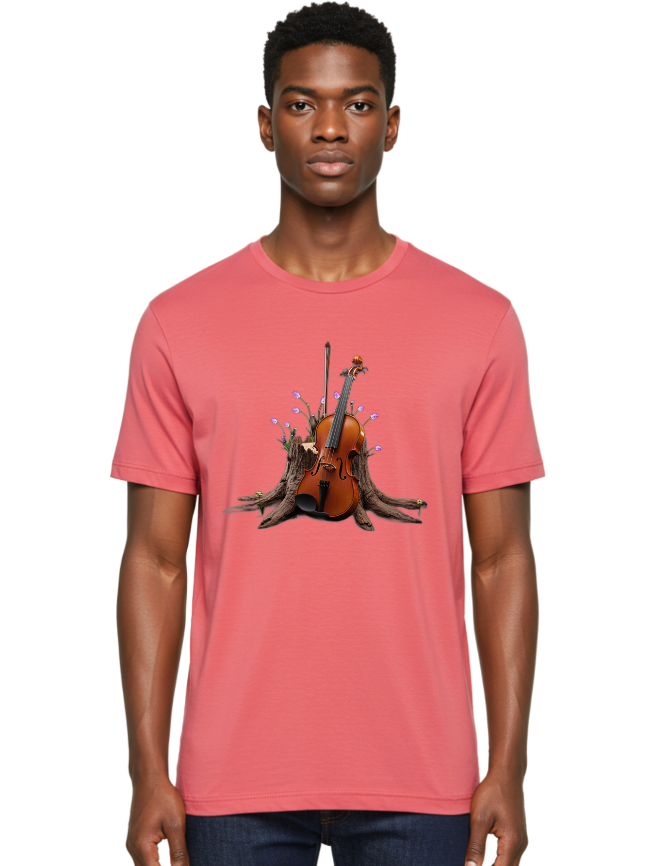 Violin-On-Tree-Stump-3 Men'S Graphic Tee, 100% Cotton, Comfortable Casual Summer Wear, Machine Washable, Vintage Camera, Old Camera, Antique Camera, Black Camera, Classic Photography, Photography Equipment, Nostalgic Device, Film Camera, Baj853