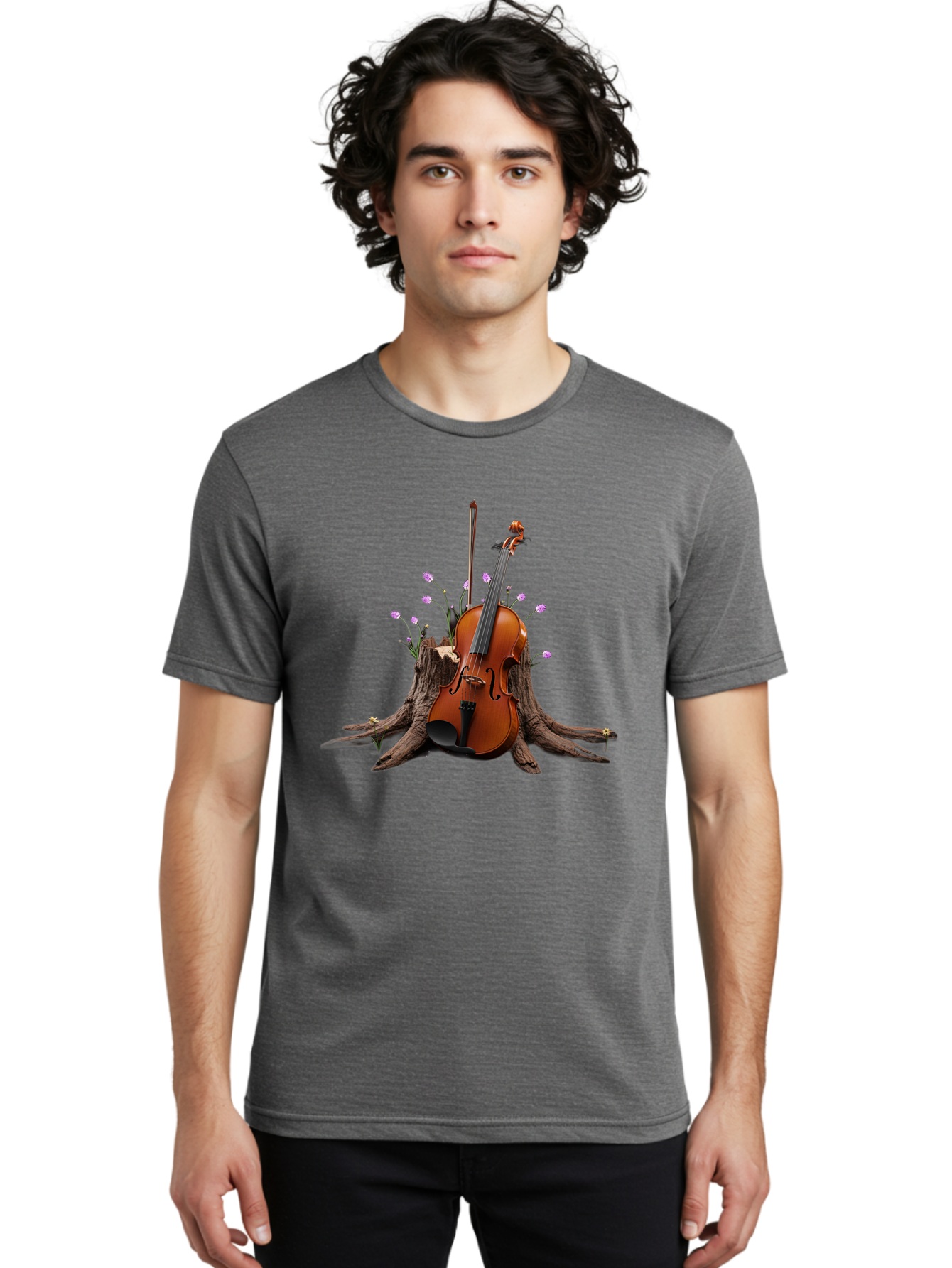 Violin-On-Tree-Stump-3 Men'S Graphic Tee, 100% Cotton, Comfortable Casual Summer Wear, Machine Washable, Vintage Camera, Old Camera, Antique Camera, Black Camera, Classic Photography, Photography Equipment, Nostalgic Device, Film Camera, Baj853