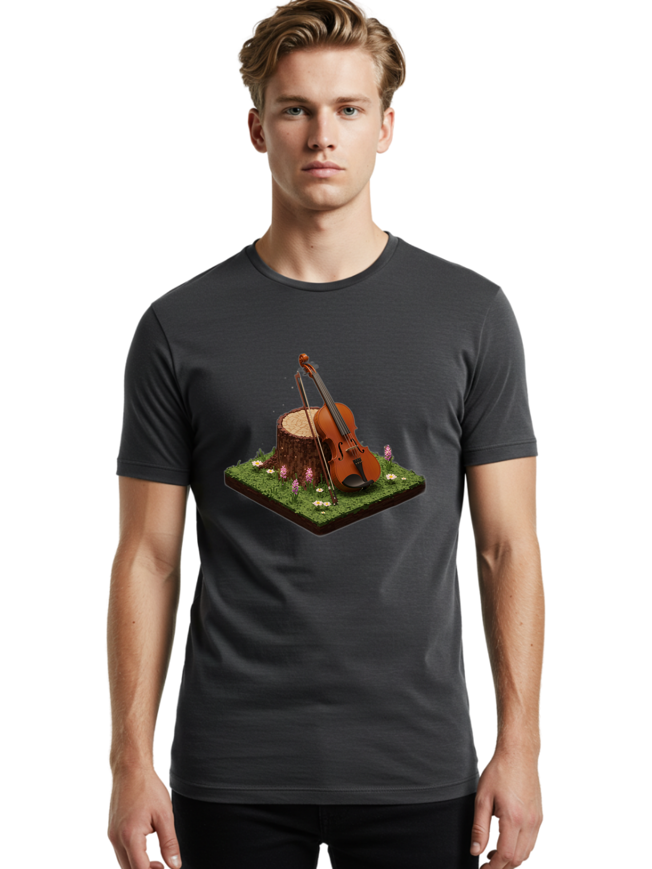 Violin-On-Tree-Stump-4 Men'S Graphic Tee, 100% Cotton, Comfortable Casual Summer Wear, Machine Washable, Vintage Camera, Old Camera, Antique Camera, Black Camera, Classic Photography, Photography Equipment, Nostalgic Device, Film Camera, Baj854