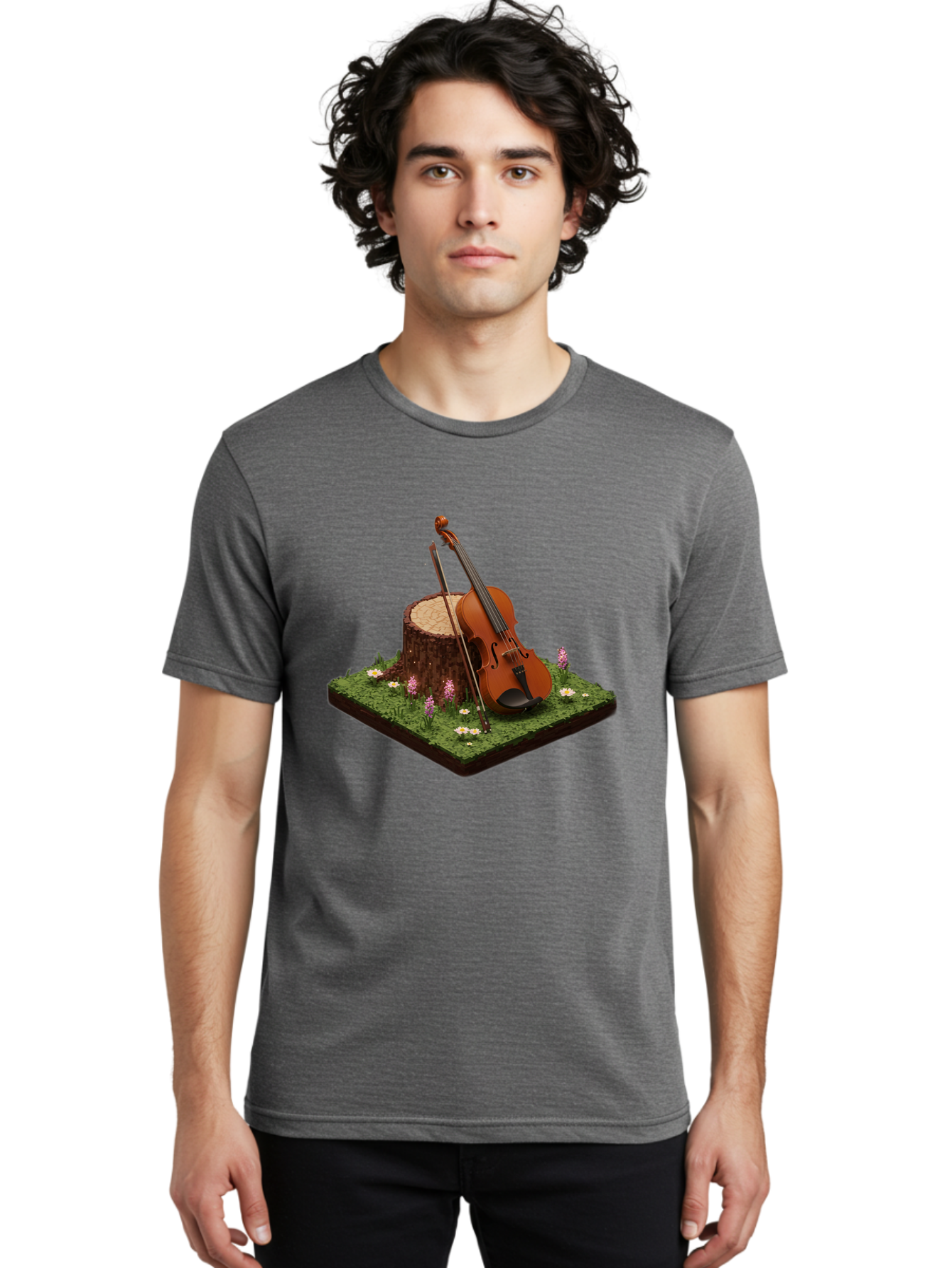 Violin-On-Tree-Stump-4 Men'S Graphic Tee, 100% Cotton, Comfortable Casual Summer Wear, Machine Washable, Vintage Camera, Old Camera, Antique Camera, Black Camera, Classic Photography, Photography Equipment, Nostalgic Device, Film Camera, Baj854
