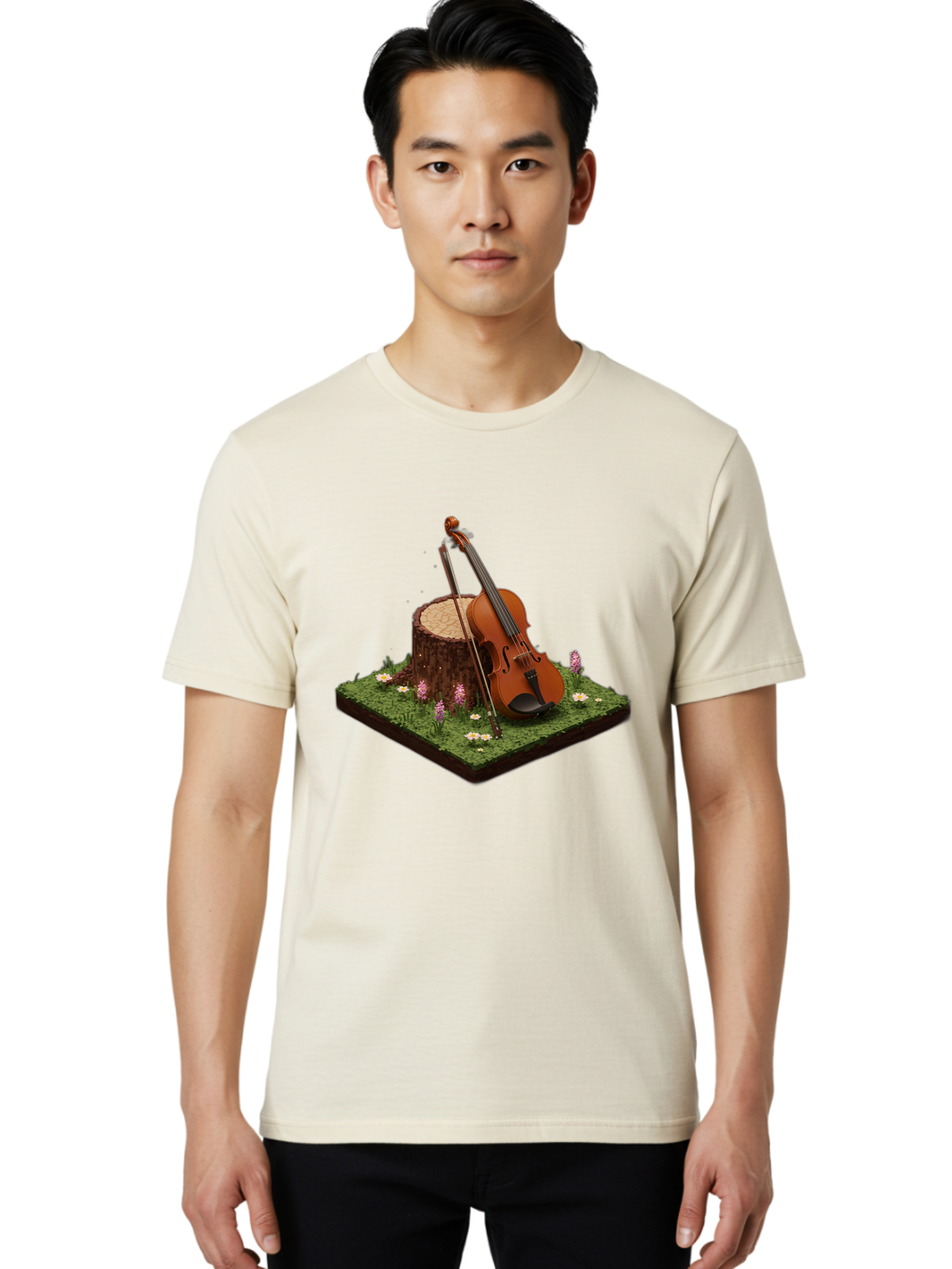 Violin-On-Tree-Stump-4 Men'S Graphic Tee, 100% Cotton, Comfortable Casual Summer Wear, Machine Washable, Vintage Camera, Old Camera, Antique Camera, Black Camera, Classic Photography, Photography Equipment, Nostalgic Device, Film Camera, Baj854