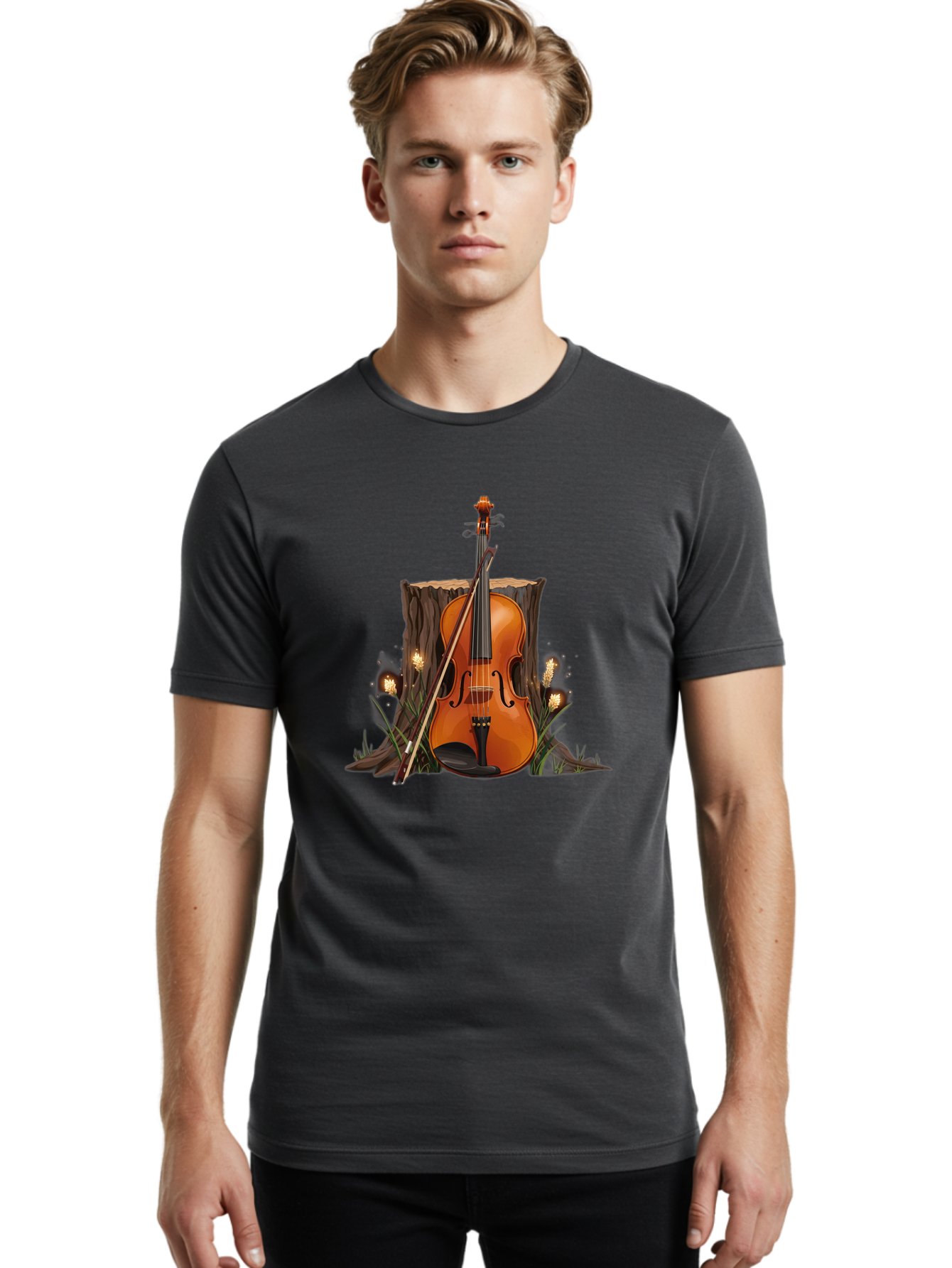 Violin-On-Tree-Stump Men'S Graphic Tee, 100% Cotton, Comfortable Casual Summer Wear, Machine Washable, Vintage Camera, Old Camera, Antique Camera, Black Camera, Classic Photography, Photography Equipment, Nostalgic Device, Film Camera, Baj856