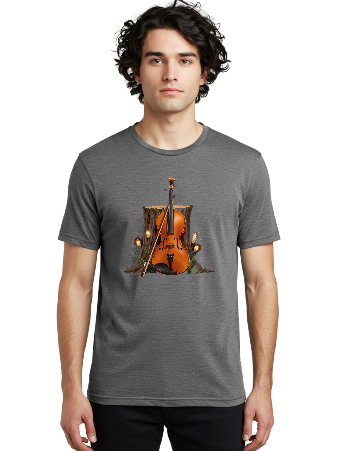 Violin-On-Tree-Stump Men'S Graphic Tee, 100% Cotton, Comfortable Casual Summer Wear, Machine Washable, Vintage Camera, Old Camera, Antique Camera, Black Camera, Classic Photography, Photography Equipment, Nostalgic Device, Film Camera, Baj856