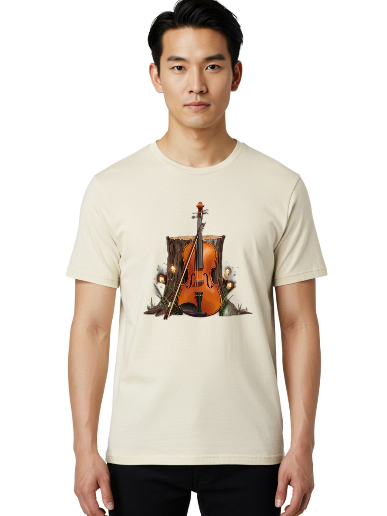 Violin-On-Tree-Stump Men'S Graphic Tee, 100% Cotton, Comfortable Casual Summer Wear, Machine Washable, Vintage Camera, Old Camera, Antique Camera, Black Camera, Classic Photography, Photography Equipment, Nostalgic Device, Film Camera, Baj856