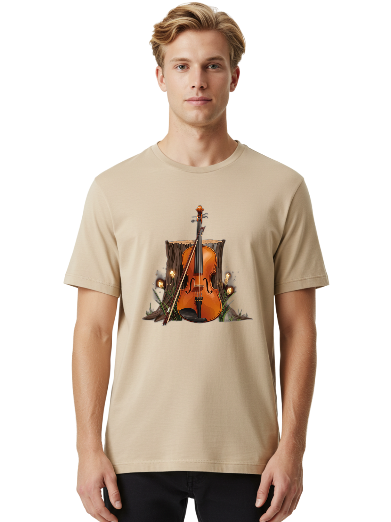 Violin-On-Tree-Stump Men'S Graphic Tee, 100% Cotton, Comfortable Casual Summer Wear, Machine Washable, Vintage Camera, Old Camera, Antique Camera, Black Camera, Classic Photography, Photography Equipment, Nostalgic Device, Film Camera, Baj856