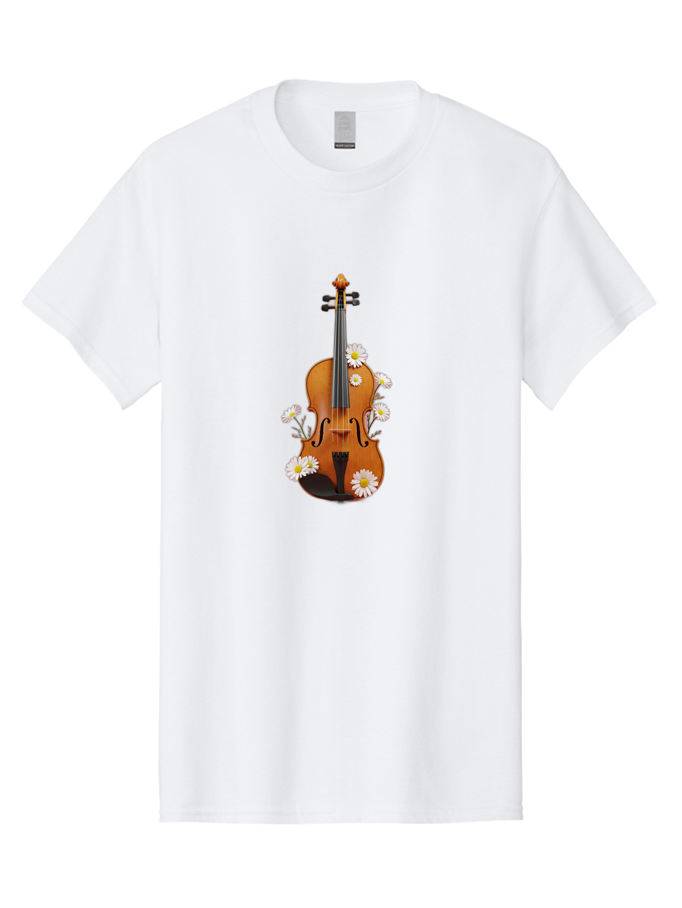 Violin-With-Daisies-1 Men'S Graphic Tee, 100% Cotton, Comfortable Casual Summer Wear, Machine Washable, Vintage Camera, Old Camera, Antique Camera, Black Camera, Classic Photography, Photography Equipment, Nostalgic Device, Film Camera, Baj858