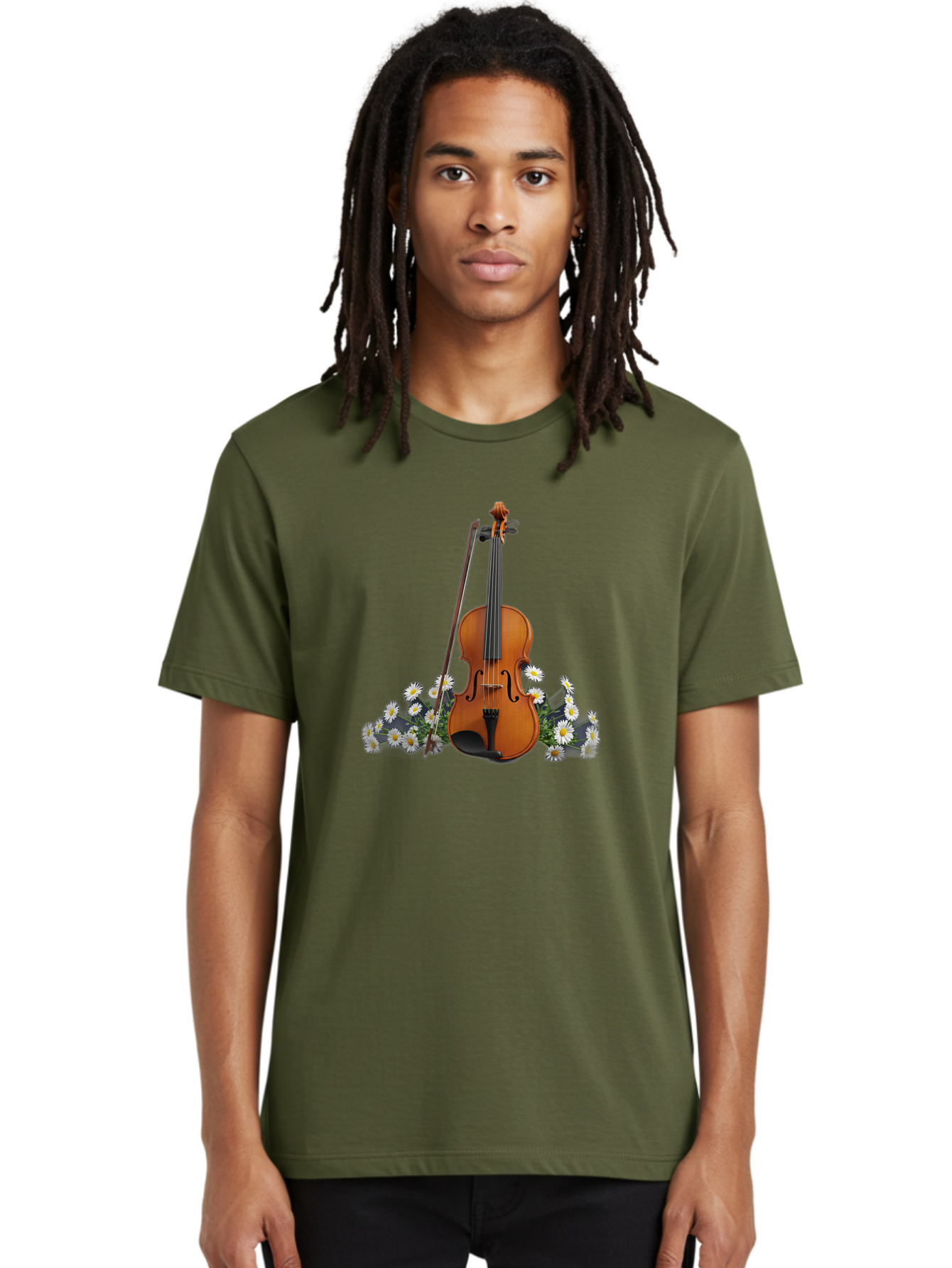 Violin-With-Daisies-2 Men'S Graphic Tee, 100% Cotton, Comfortable Casual Summer Wear, Machine Washable, Vintage Camera, Old Camera, Antique Camera, Black Camera, Classic Photography, Photography Equipment, Nostalgic Device, Film Camera, Baj859